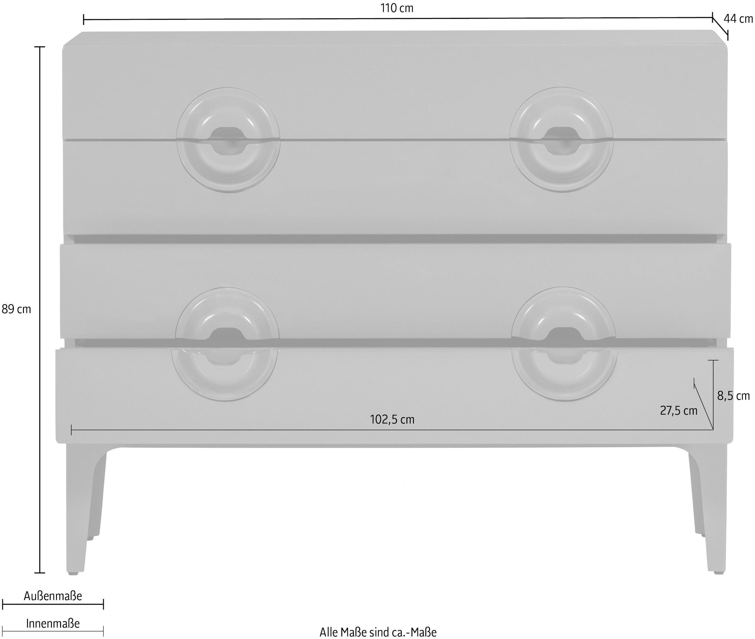 WOOOD Buffet »Merge mit Eukalyptusholz und Dämpfung Funktion B 110 x T 44 x H 89 cm« Capacité de charge 150 kg, livré entièrement monté, veinage visible