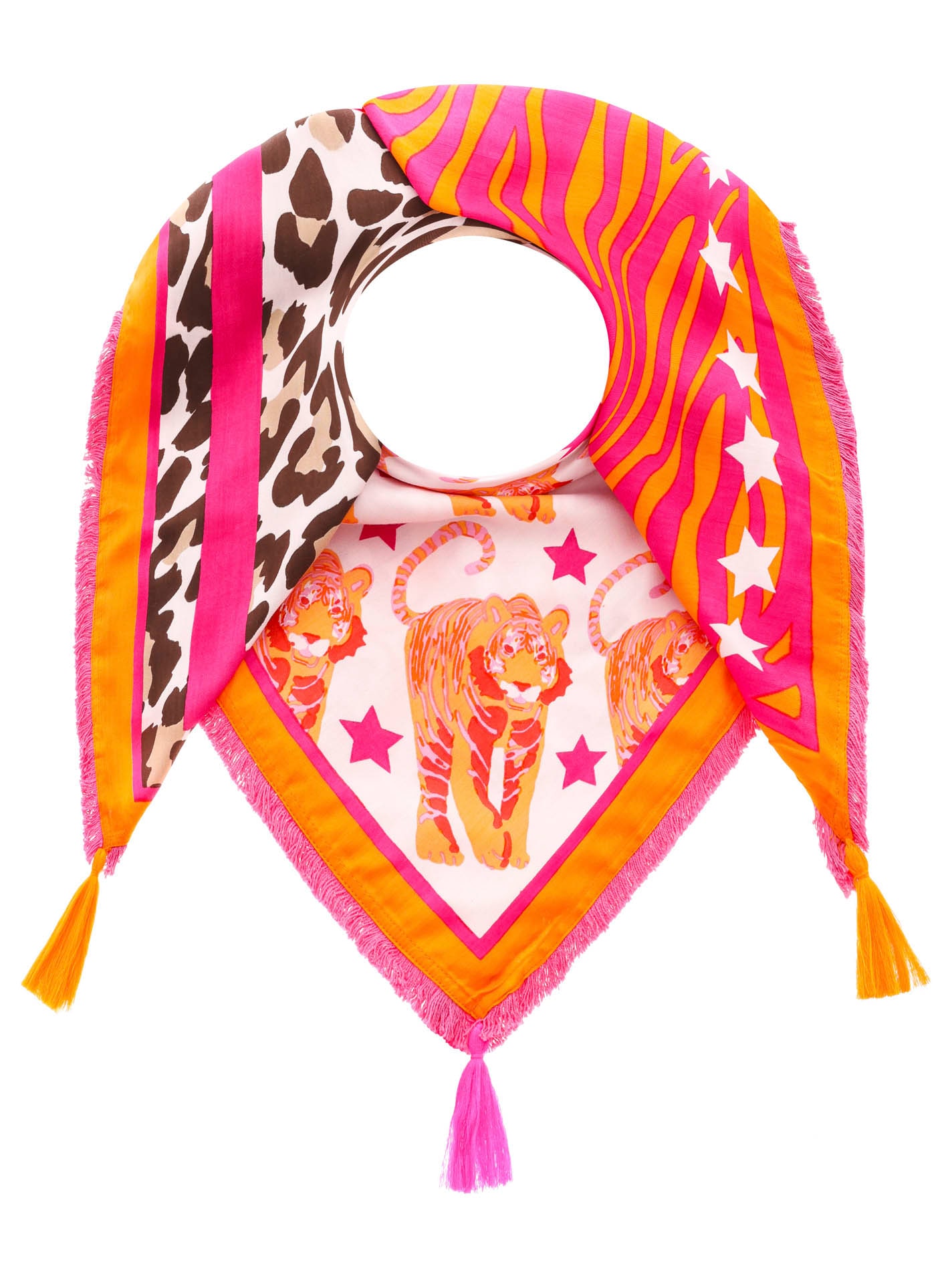Image of Zwillingsherz Modetuch mit Allover-Print, Tasseln und kleiner Fransenkante