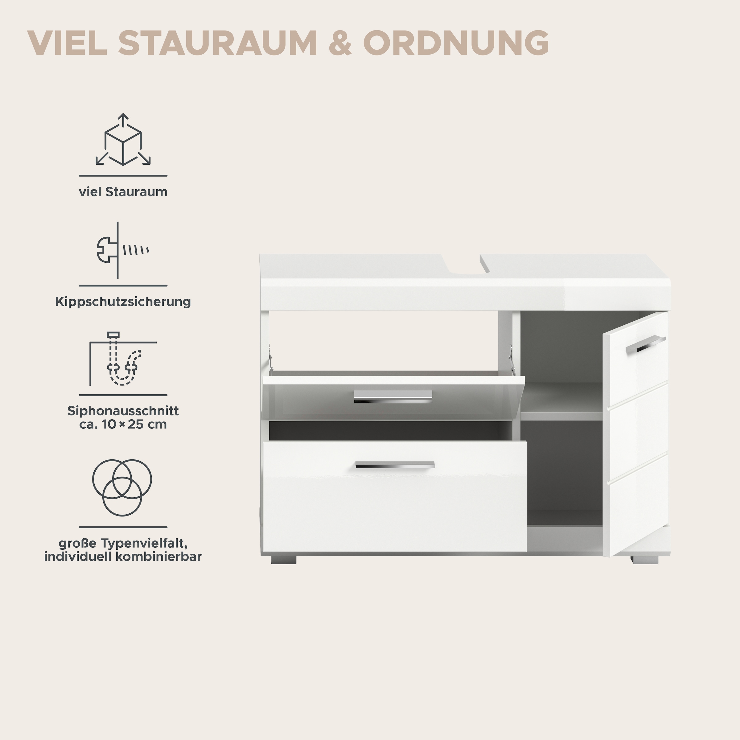 welltime Ensemble de meubles de salle de bain »SIENA, 2-teilig, Waschbeckenunterschrank & Spiegelschrank, MDF-Front«