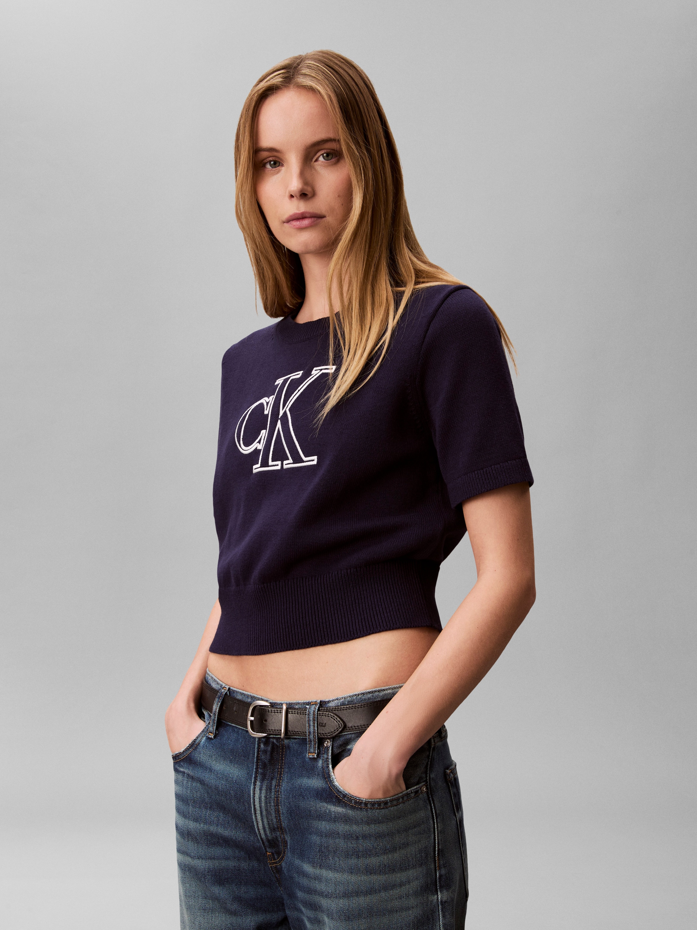 Image of Calvin Klein Kurzarmpullover Regular fit, mit Logoschriftzug