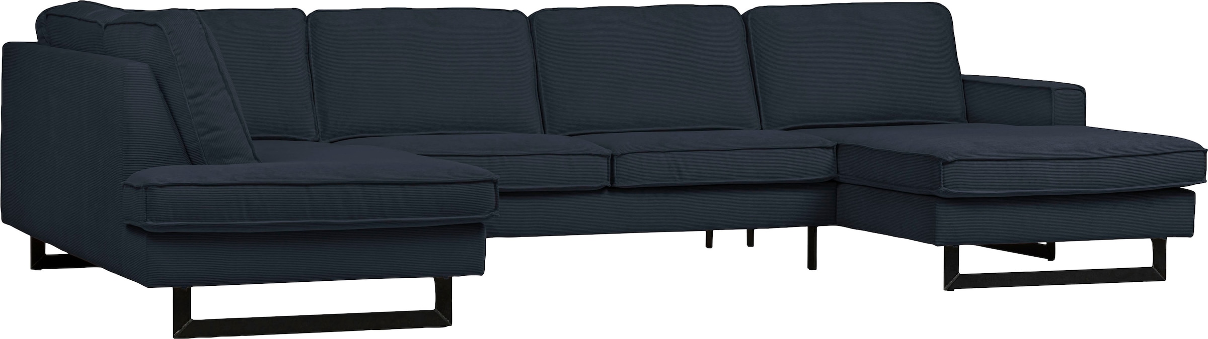 Places of Style Wohnlandschaft »Pinto, 350 cm, U-Form, XXL, mit Ottomanen«, Cord, Chenille, Lederoptik, mit Keder, Metallfüsse, Wellenunterfederung