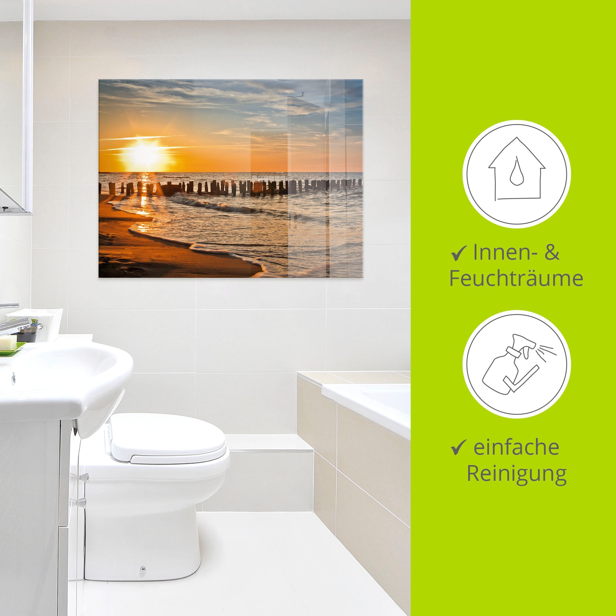 Artland Glasbild »Schöner Sonnenuntergang am Strand« Strand 1 Stk. tlg. in verschiedenen Grössen