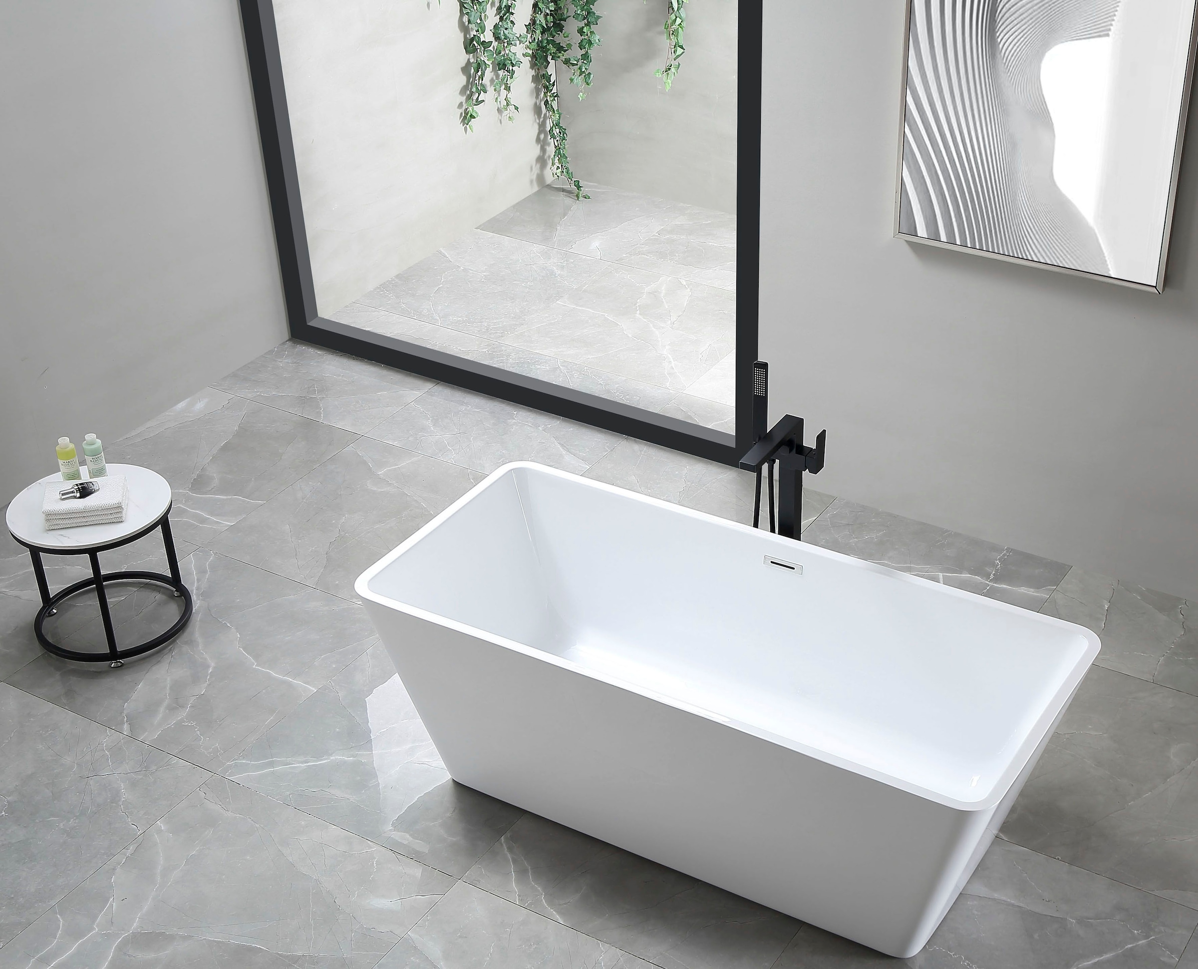GOODproduct Badewanne »Sagres« Höhe 60 cm mit Ablaufstöpsel | verstellbare Füsse | Überlauf Freistehend, 170x74x60 (LxBxH), Sanitäracryl, mit Pop Up Ventil