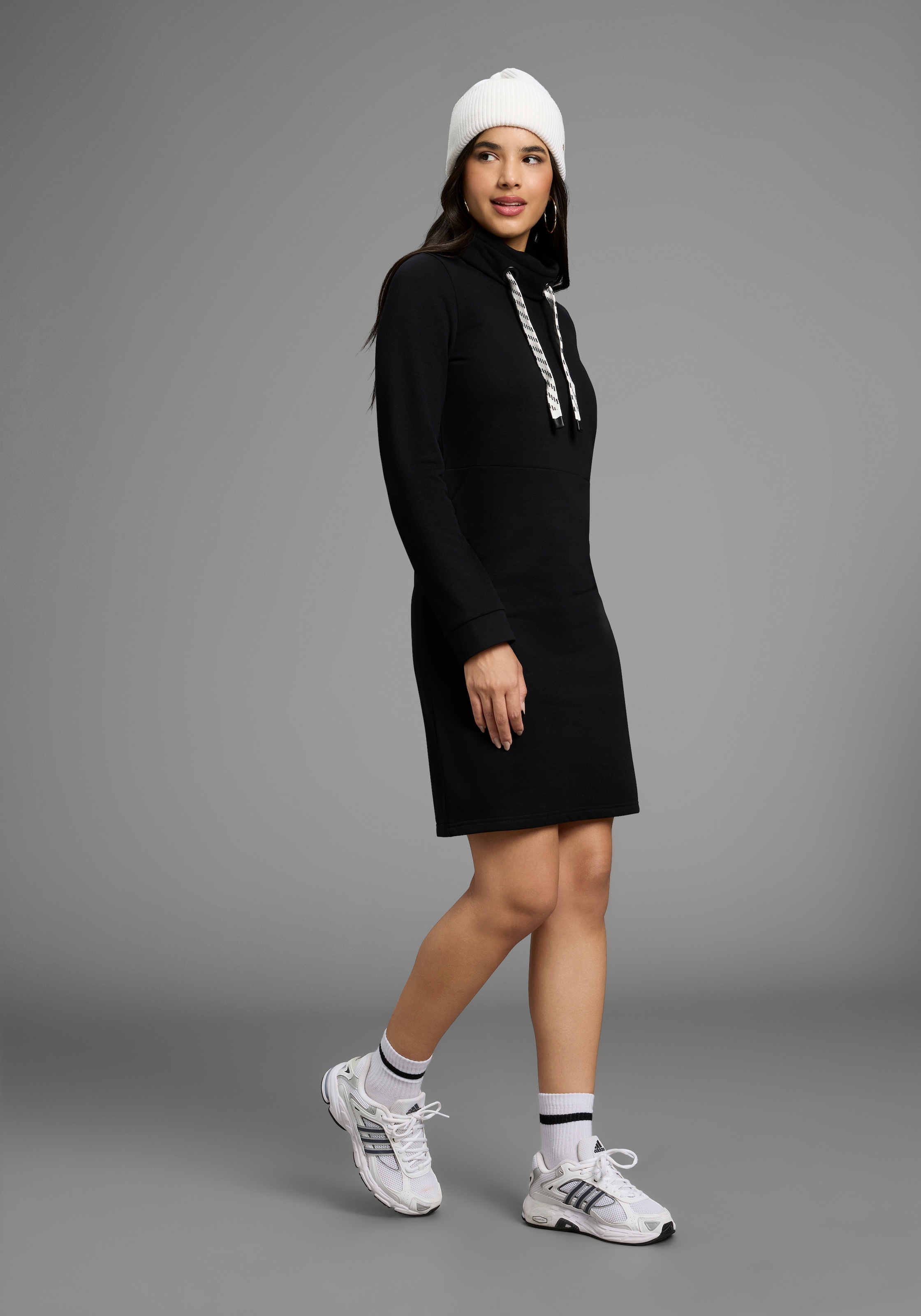 Laura Scott Sweatkleid, Weiche Baumwollmischung mit Stehkragen und Kordel