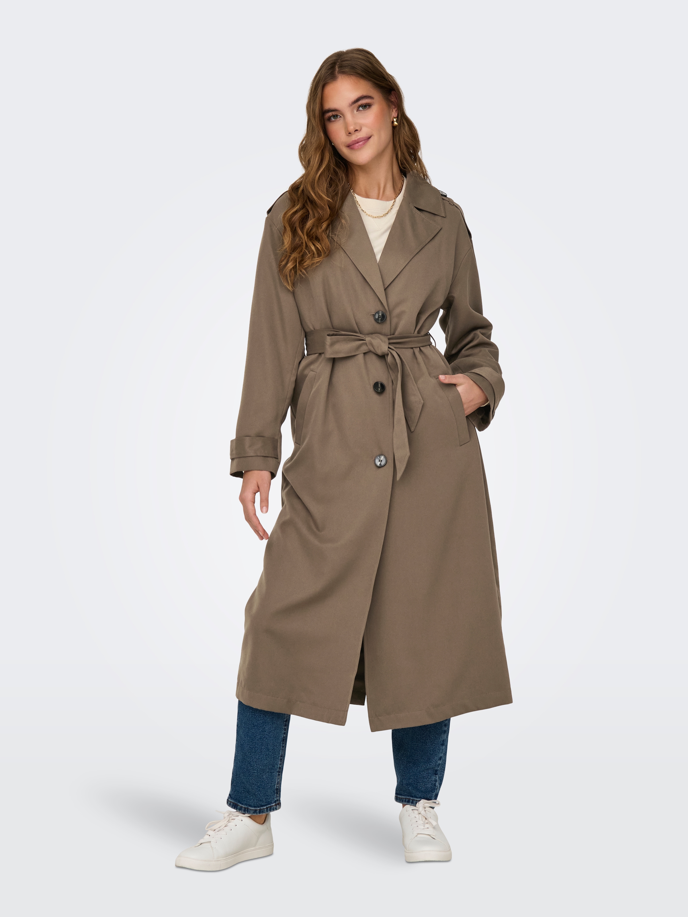 ONLY Trenchcoat »ONLLINE X-LONG TRENCHCOAT OTW NOOS« mit Bindegürtel an der Taille - 2 Seitentaschen