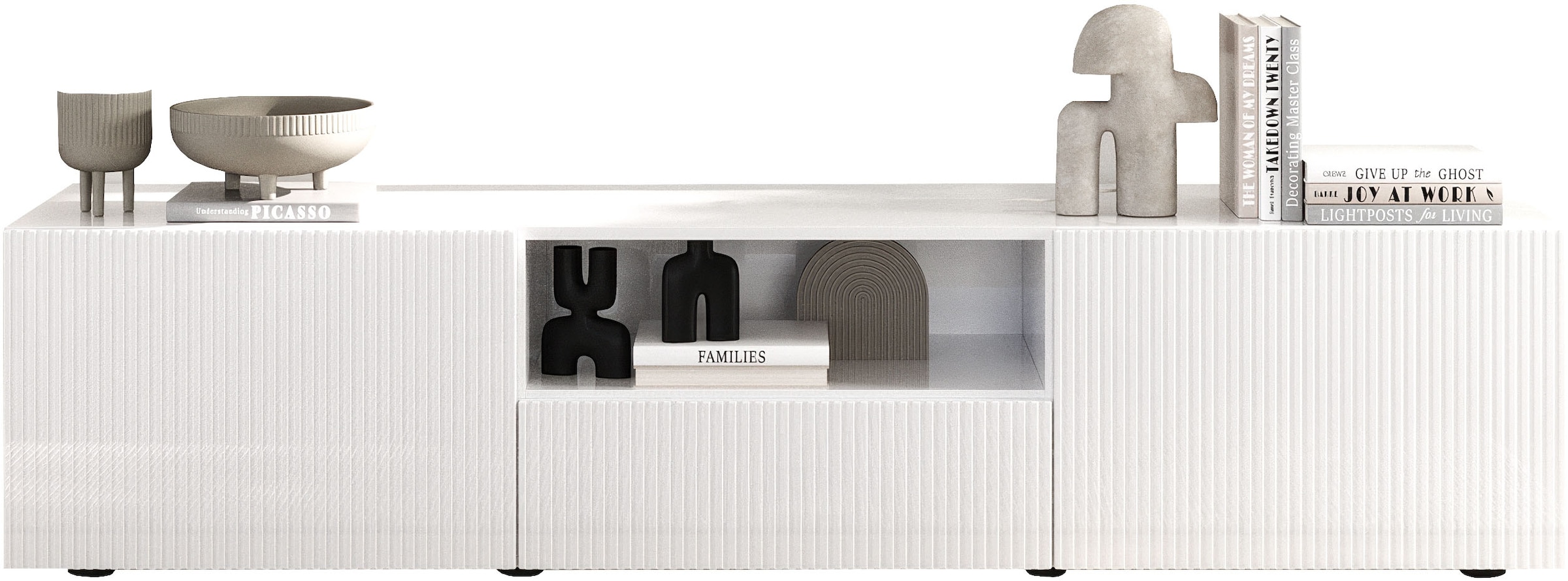 Home affaire Table basse »Rio Breite 181 cm, TV-Board 2 Türen u. 1 Schubkasten, TV-Schrank« Façades MDF rainurées, modernes et élégantes, gestion des câbles, beaucoup de rangement