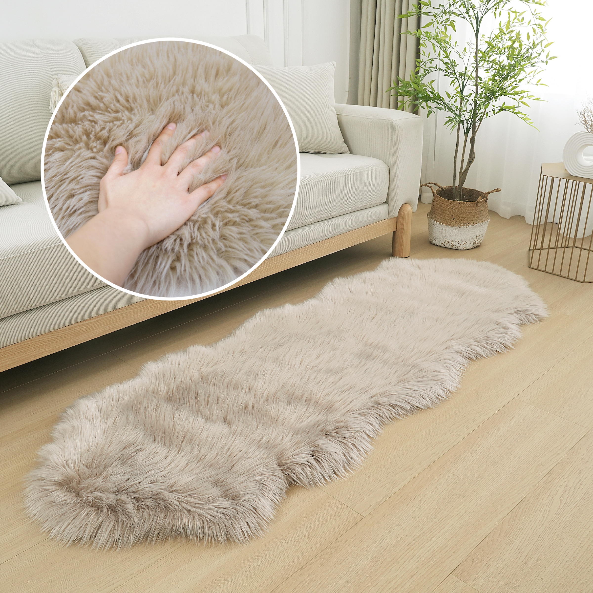 Home affaire Fellteppich »Dena Teppiche, Fellform, waschbar«, fellförmig, 60 mm Höhe, Kunstfell, weich, Uni-Farben, Wohnzimmer, Schlafzimmer, Esszimmer