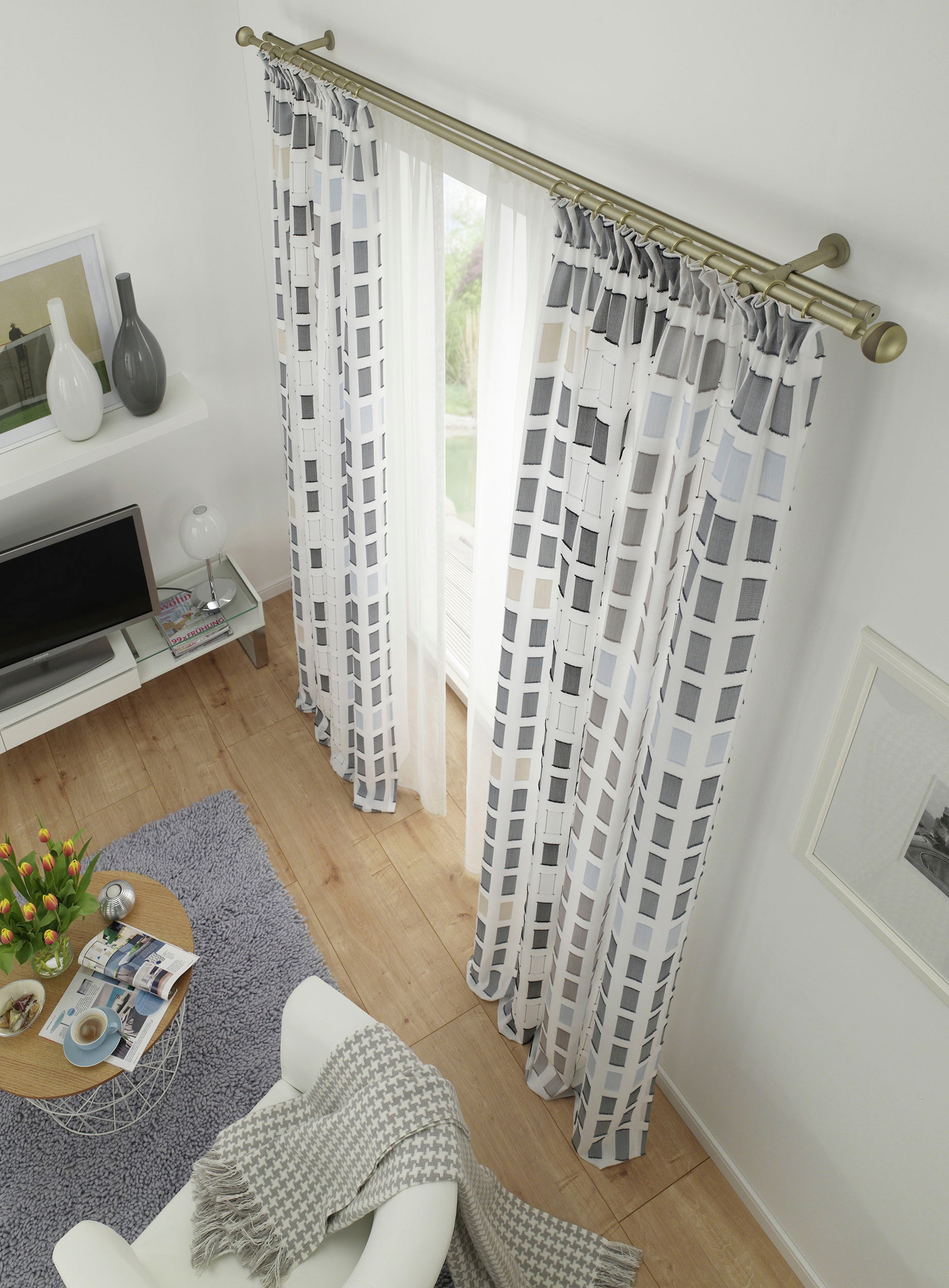 GARDINIA Gardinenstange »Kira mit Innenlauf II« Ø 1,9 mm 1 läufig-läufig mit Bohren, verschraubt, Wandmontage,