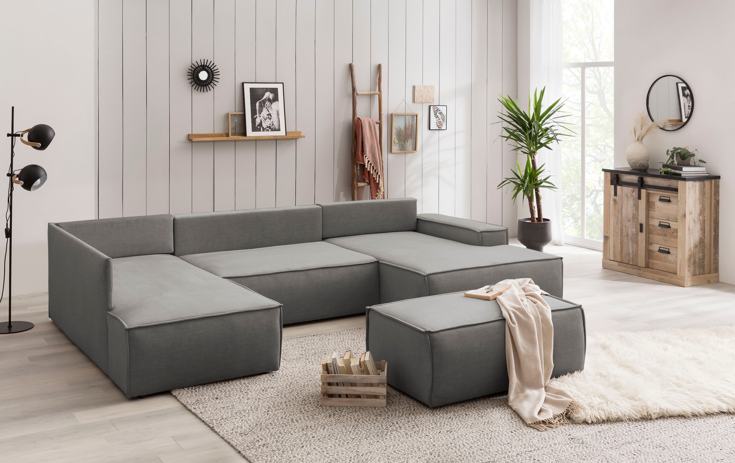 GOODproduct Paysage de salon »SHERWOOD U-Form, 329 cm - OTTO. Verlässliche Qualität.« Fonction couchage avec coffre-lit (194x139 cm), velours côtelé, vintage, velours