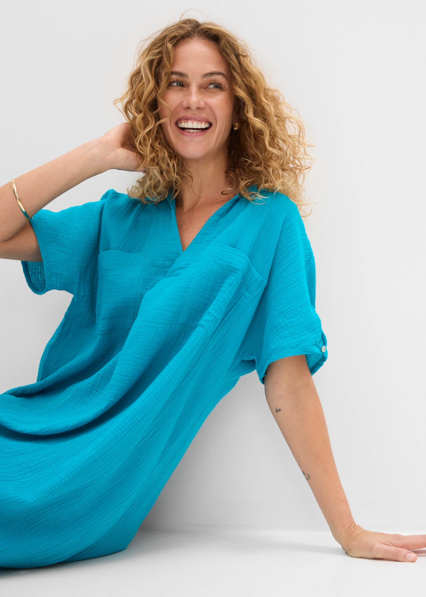 bonprix Oversize-Passform, Kaftan-Schnitt, Kimonoärmel, aus Baumwolle