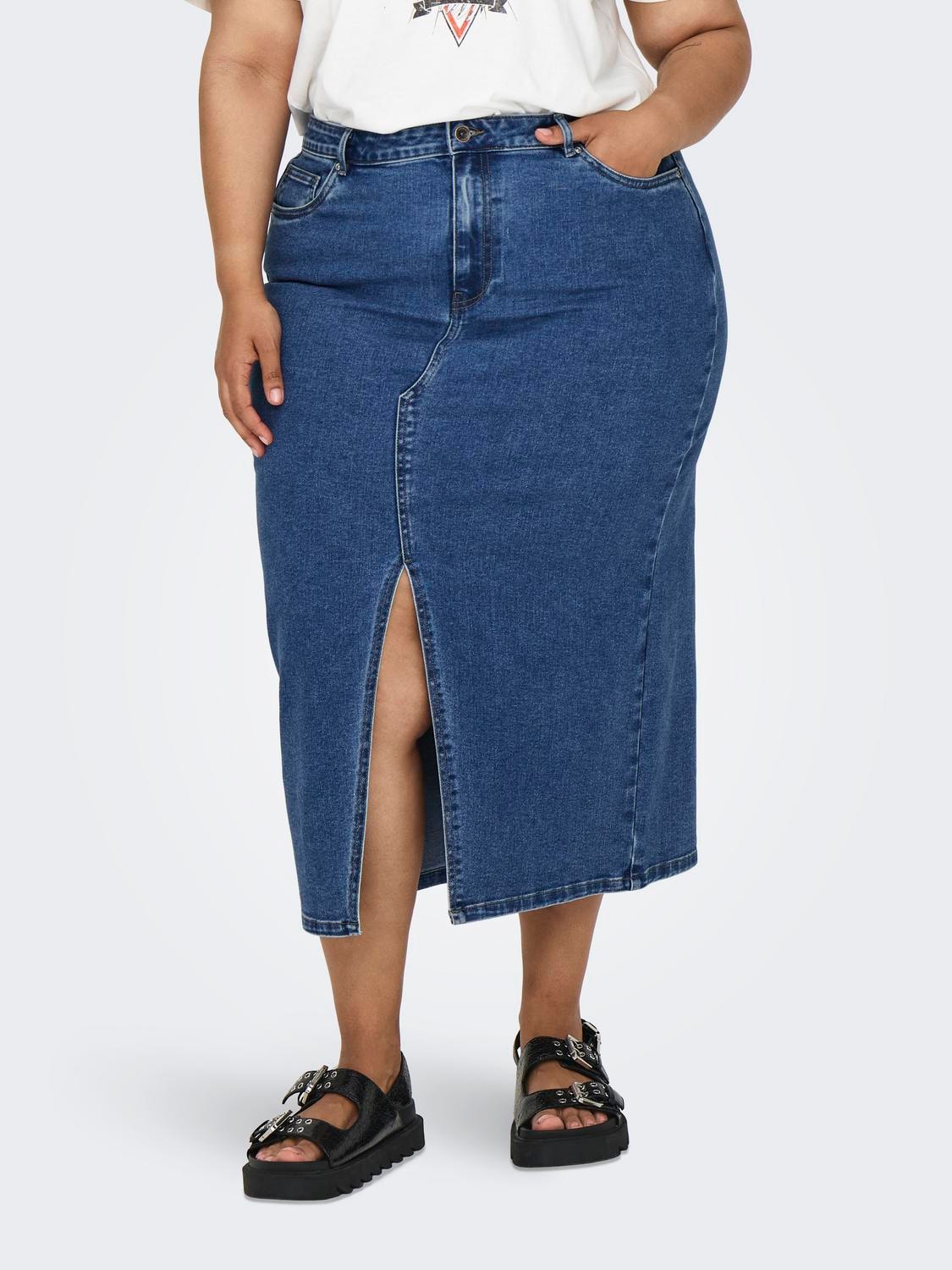 ONLY CARMAKOMA Jeansrock »CARSIRI FRONT SLIT SKIRT DNM GUA NOOS«