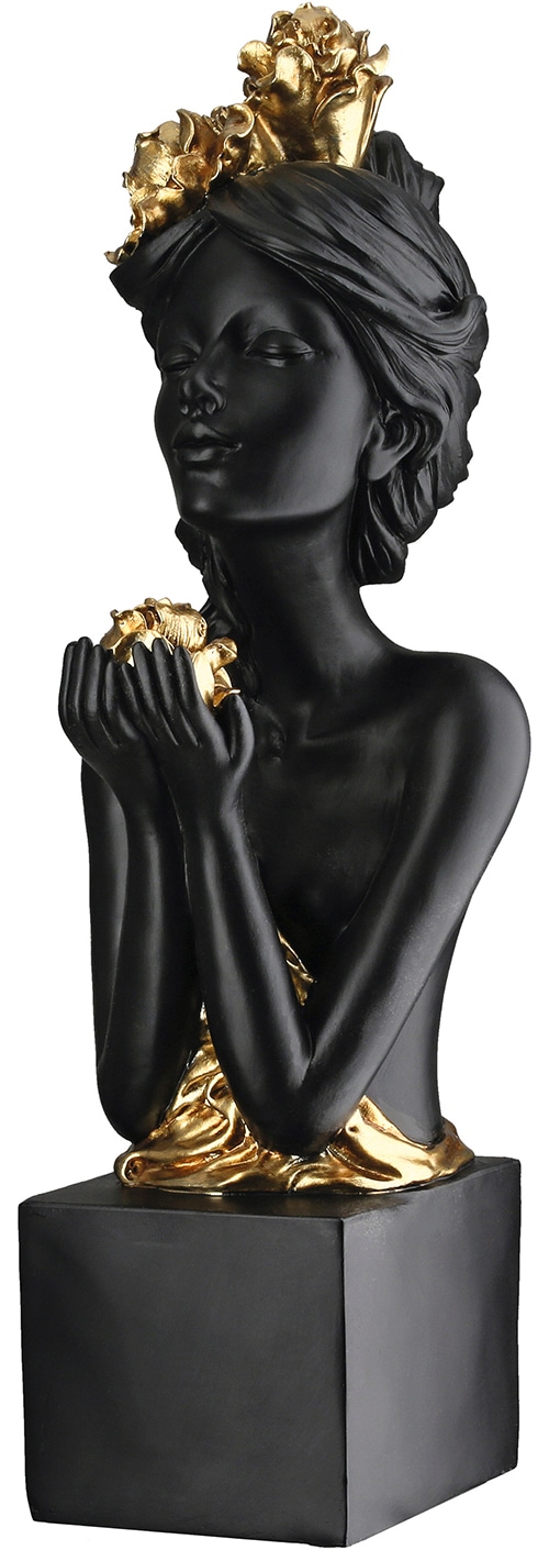 Image of GILDE Skulptur "Skulptur Frau Rosenliebe schwarz" Frauenfigur Rosenmotiv romantische Skulptur edle Dekoration