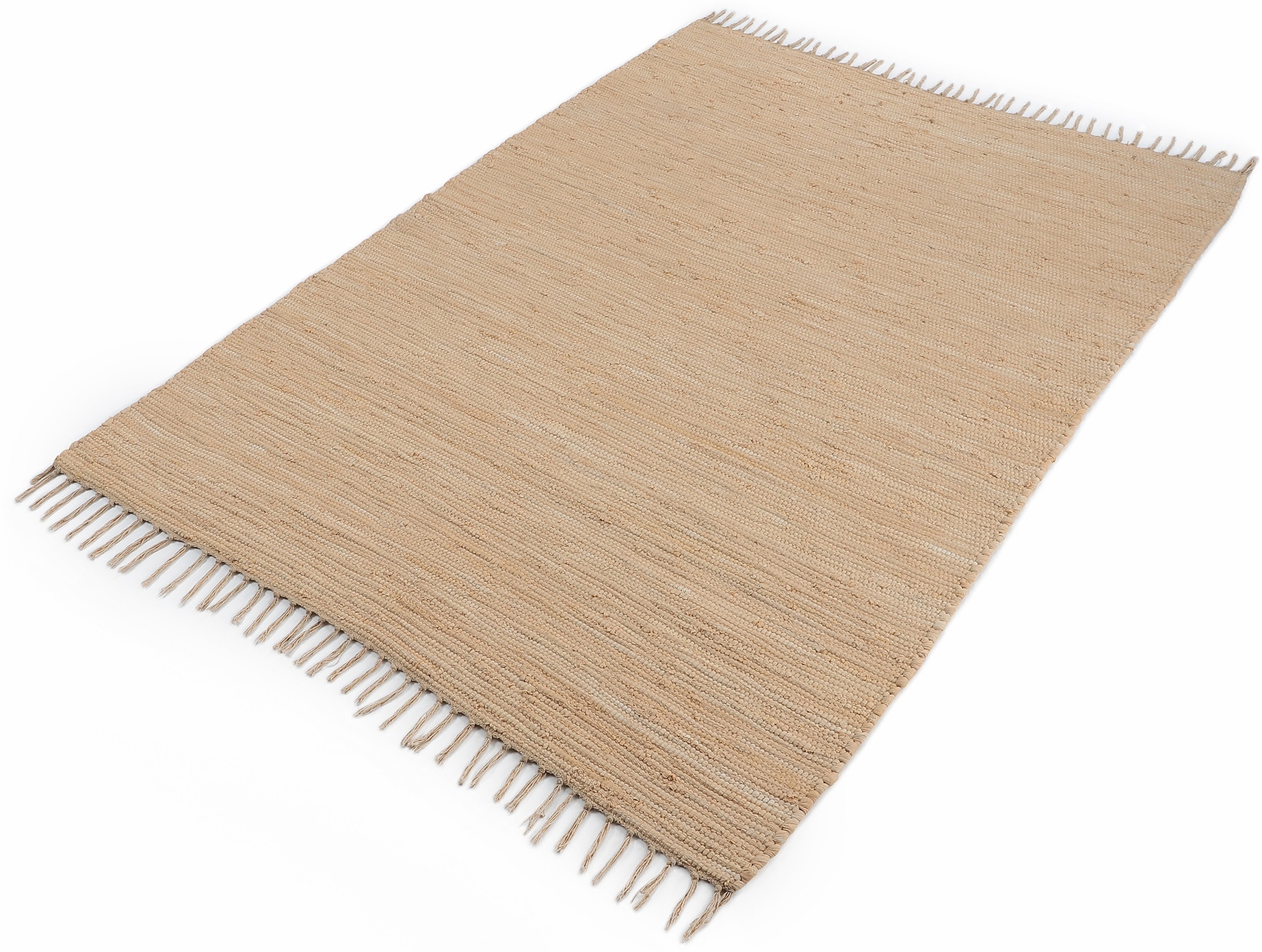 carpetfine Teppich »Kelim Chindi uni, auch als Läufer«, rechteckig, 5 mm Höhe, Wendeteppich, reine Baumwolle, handgewebt, Uni-Farben, mit Fransen