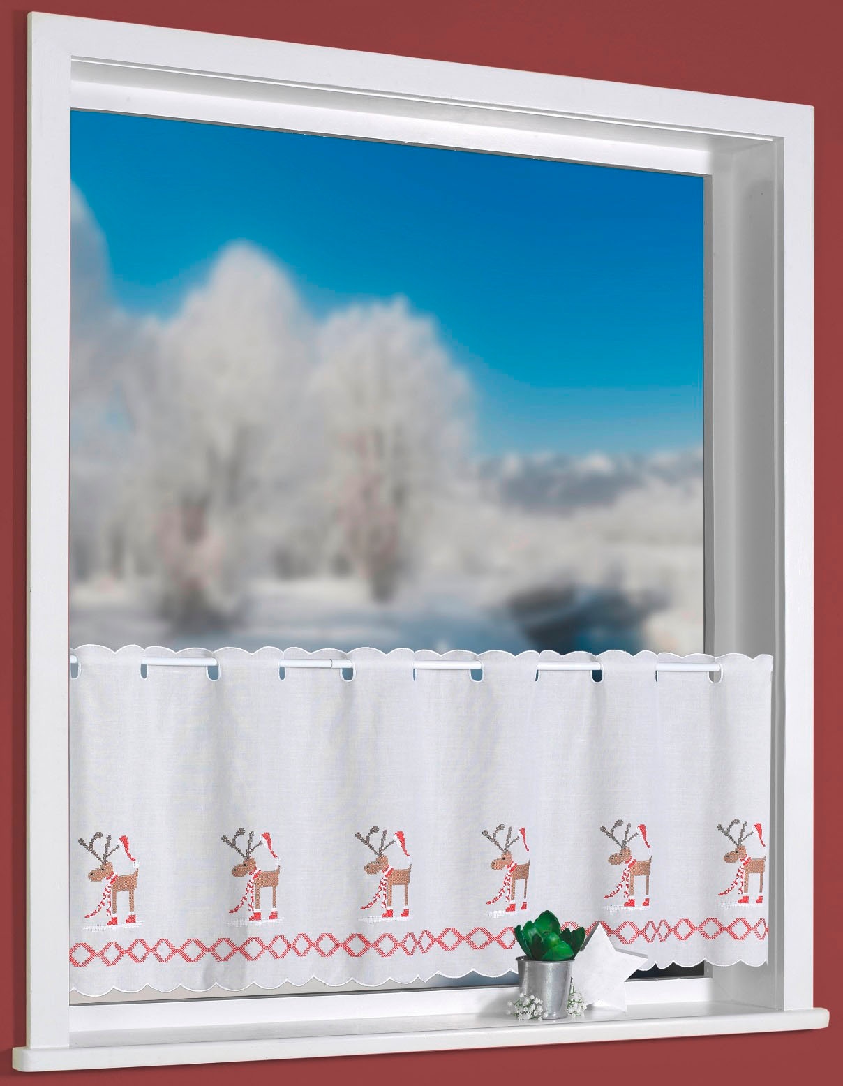 Image of Weckbrodt Scheibengardine "Weihnachtselche" Stangendurchzug 1 Stk. tlg. Bistro, Batic, echte Stickerei, Weihnachten, Gardine, Store