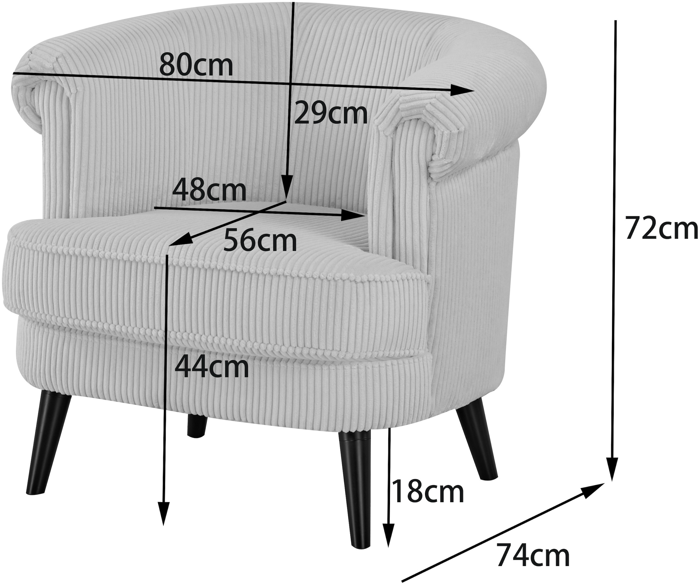 INOSIGN Fauteuil »HUTSELL in Cord und Webstoff, TV-Sessel oder Relax-Sessel« passt in jedes Wohnzimmer