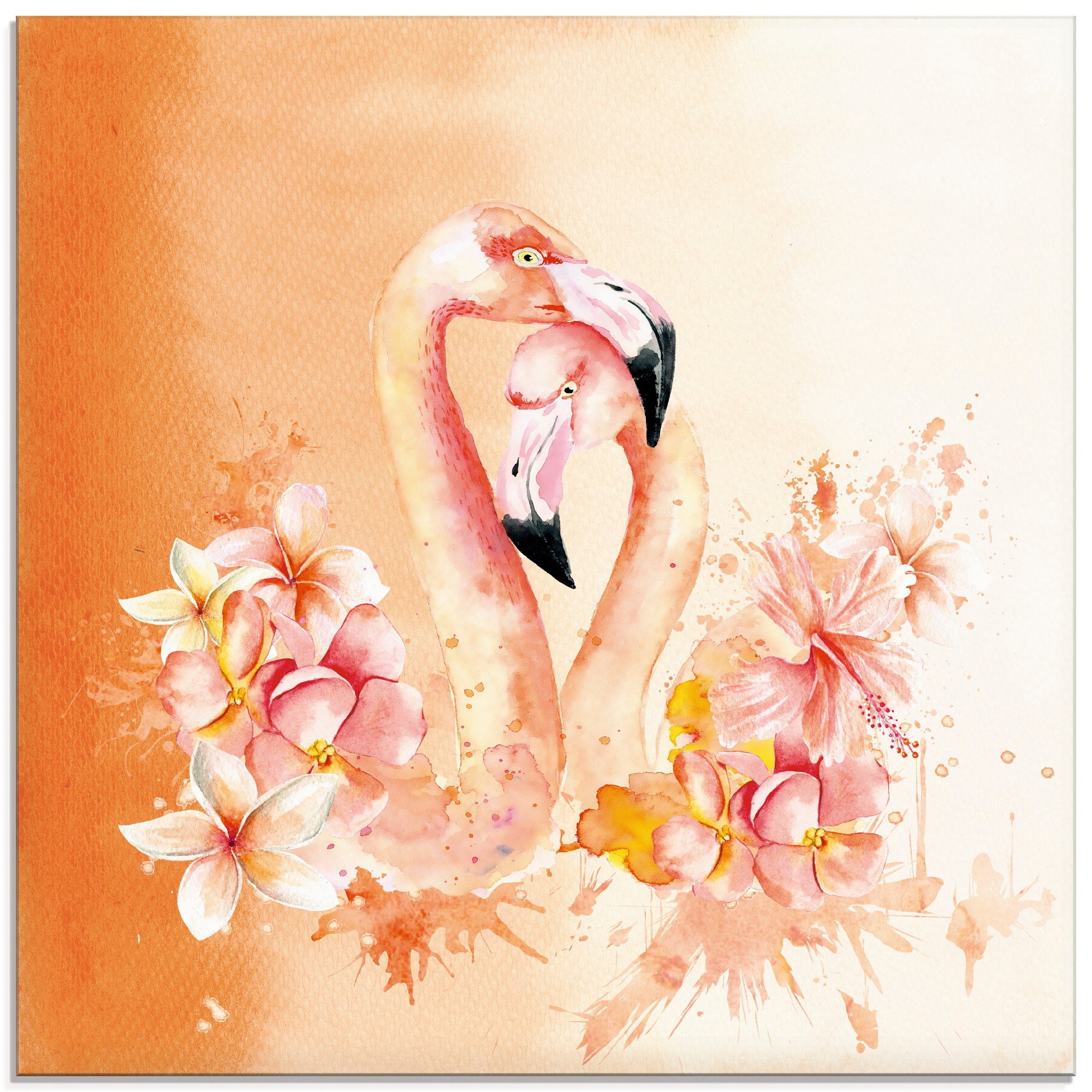 Image of Artland Glasbild »Orange Flamingo in Love- Illustration«, Vögel, (1 St.) bei Ackermann Versand Schweiz
