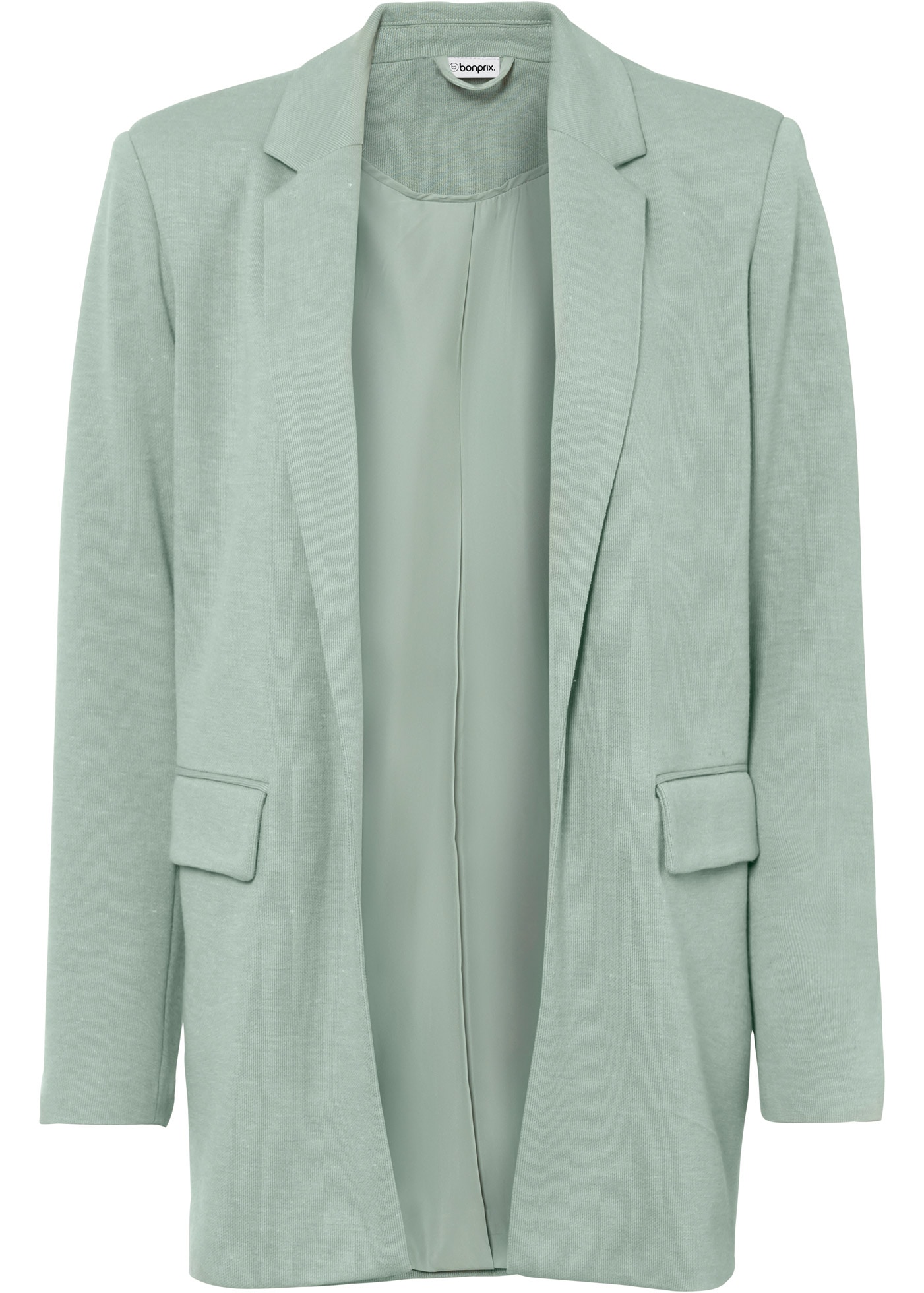bonprix Blazer en jersey »Langer Jersey-Blazer mit Taschen« 1 mit Reverskragen, lockere Passform, aus Viskose und Polyester