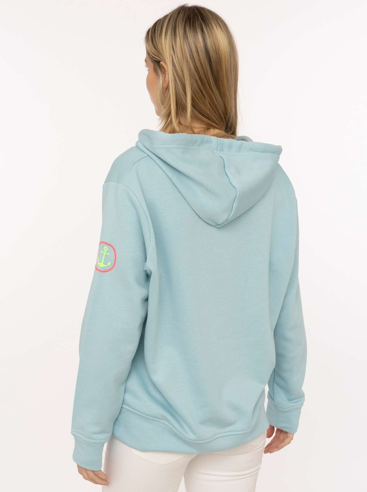 Zwillingsherz Hoodie »"Moin Koordinaten"«, V-Ausschnitt, mit MOIN und Anker Stickerei, Kapuze und  Kordelzug
