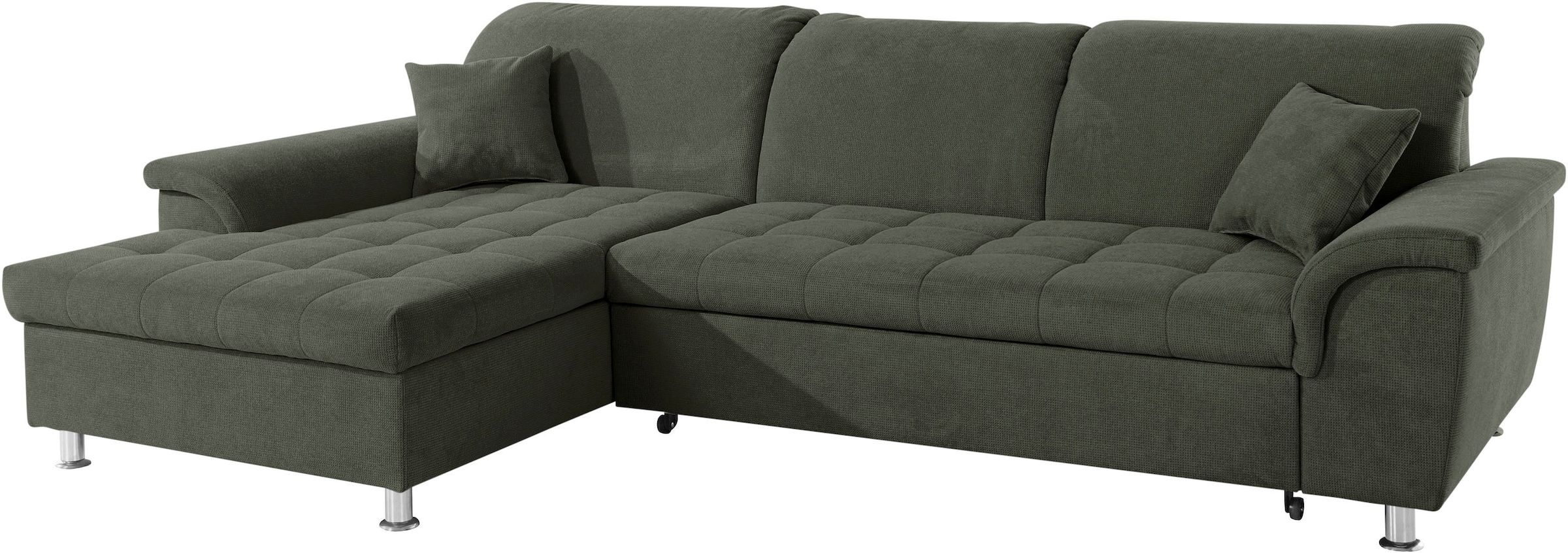 DOMO collection Ecksofa »Franzi, zeitlos und elegant, moderne Sitzheftung, L-Form«, wahlweise mit Kopfteilverstellung (dann Tiefe: 170 cm)
