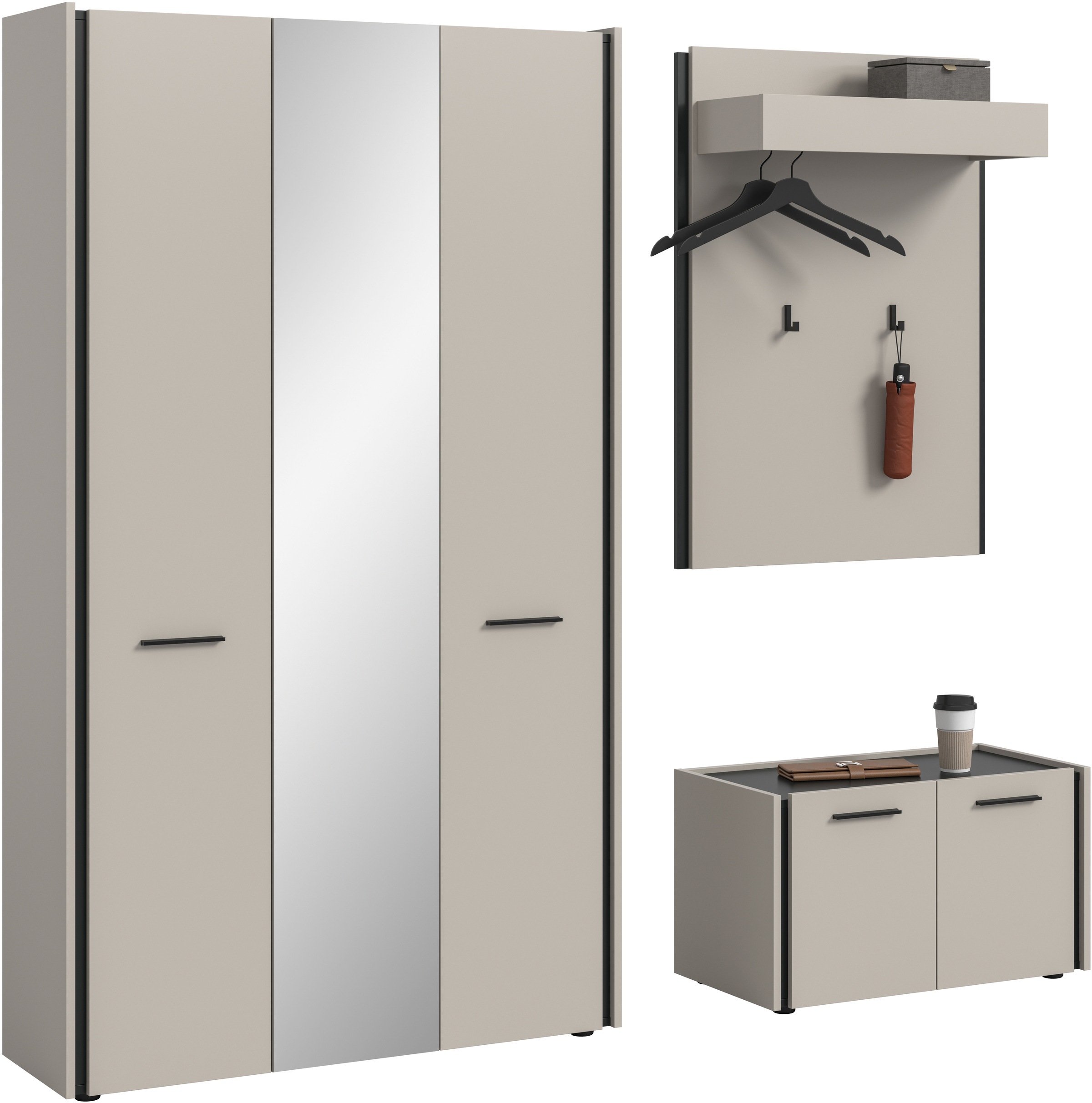 Image of Home affaire Garderoben-Set "RAK, 3-teilige Garderoben-Kombination, Breite ca.197 cm" Garderobenschrank, Sitzbank, Garderobenpaneel, 3 Stk. tlg.