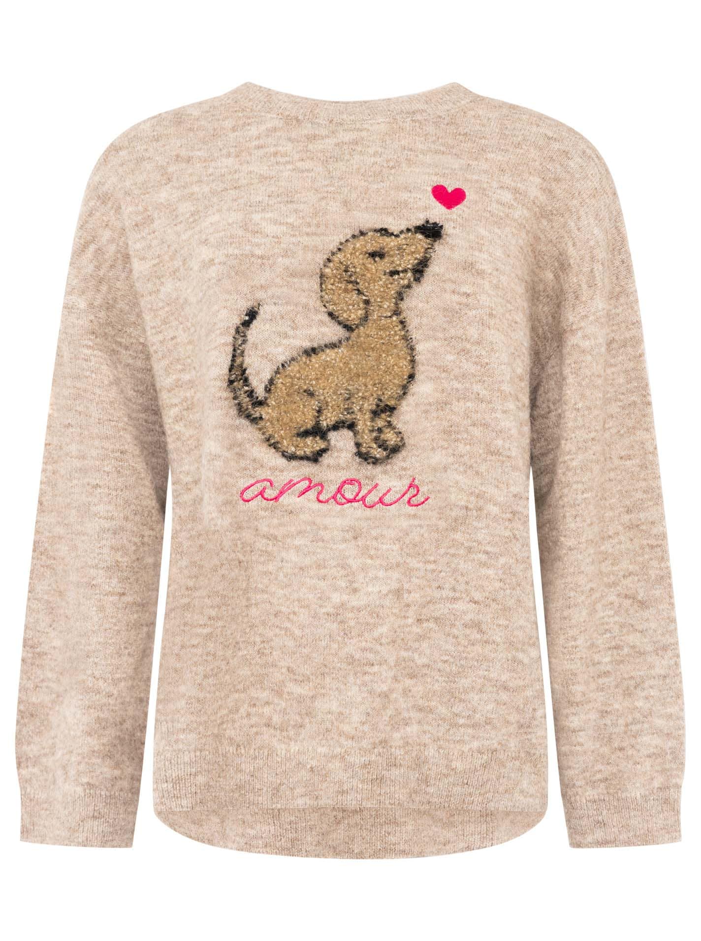 Zwillingsherz Pull en tricot »"Dog Amour"« mit Hundemotiv, Rundhals, oversize, überschnittene Schultern, Strick