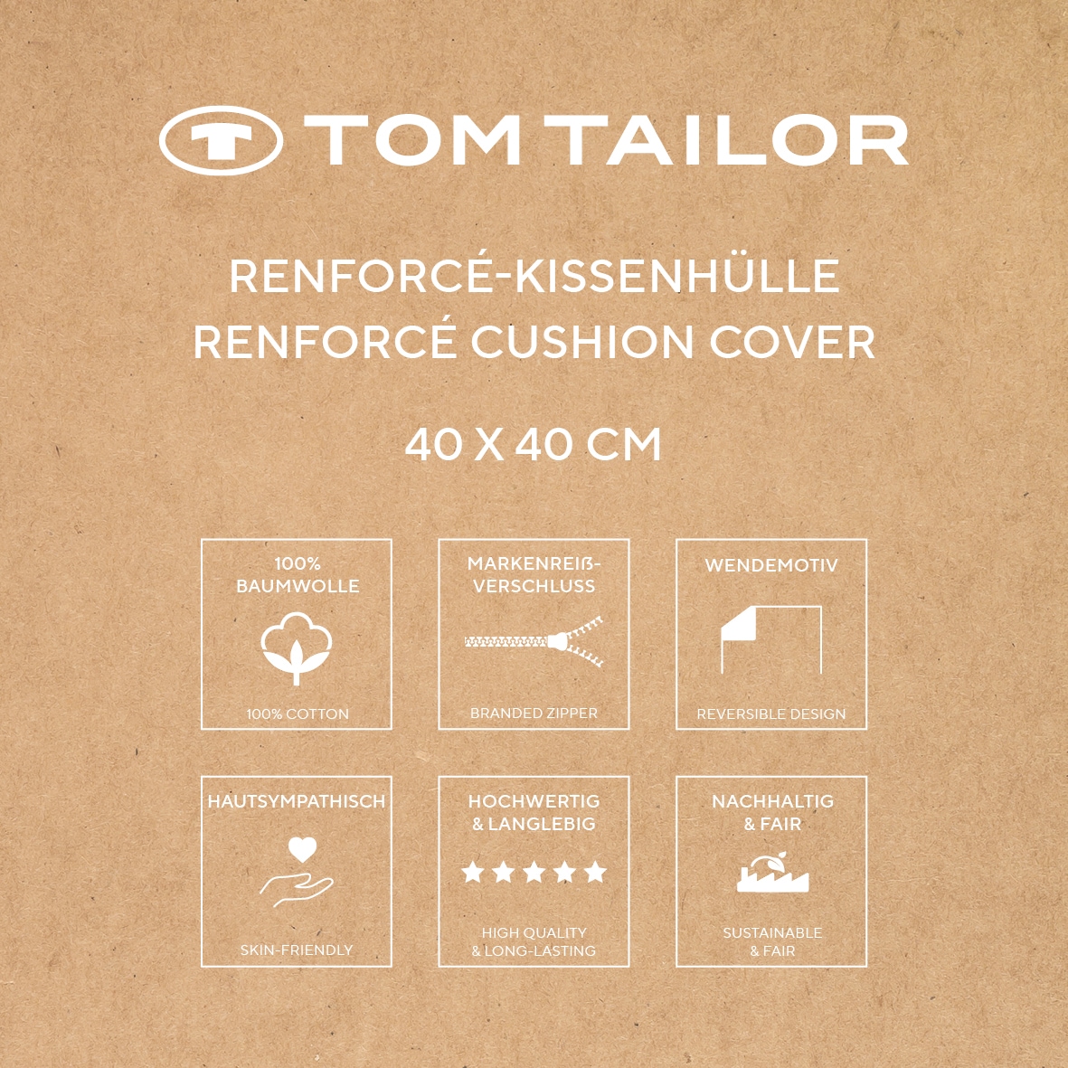 TOM TAILOR HOME Kissenhülle »new bedroom, LARGE CHECK, 40x40cm oder 40x80cm«, (1 St.), mit farbigem Markenreissverschluss