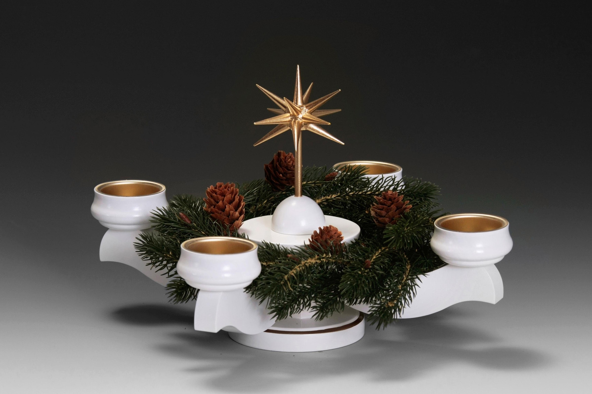 Image of Albin Preissler Adventsleuchter "mit Weihnachtsstern, Handwerkskunst aus dem Erzgebirge" Ø 22 cm, Weihnachtsdeko aus Holz