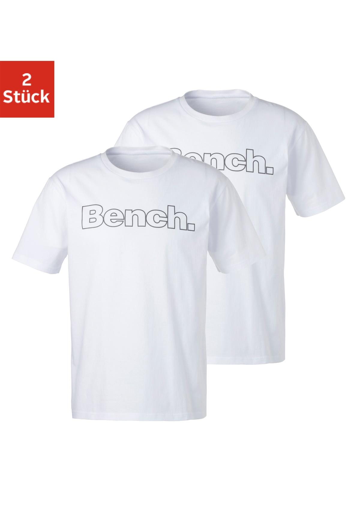 Bench. Loungewear T-Shirt, (2 tlg.), Shirt mit Logoprint, Basicshirt mit Rundhals aus reiner Baumwolle