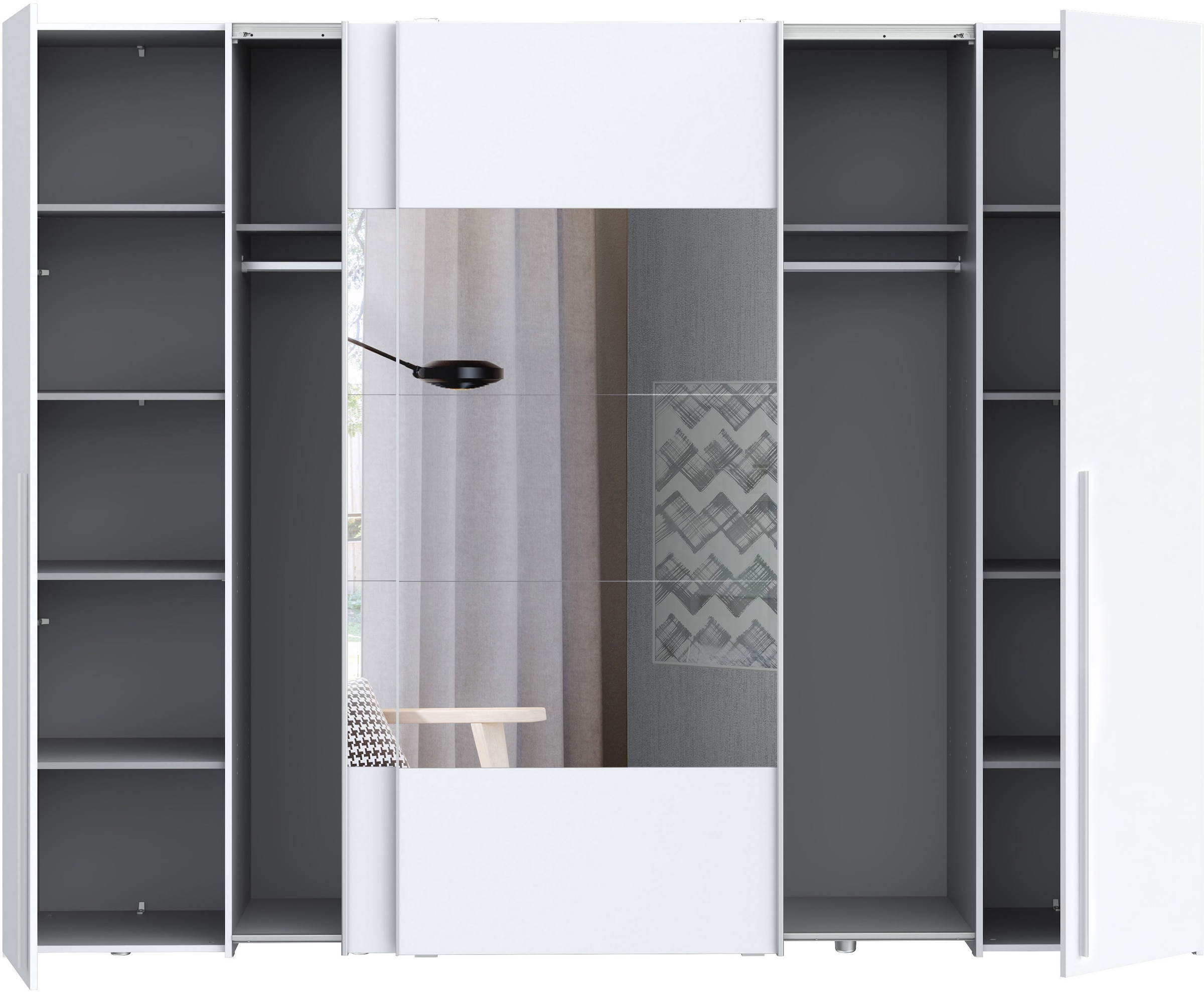 FORTE Kleiderschrank »Narago, Kombischrank mit Spiegel« B/H/T ca. 270/210/61cm,  Schwebetüren in Kombination mit Drehtüren, Made in Europe