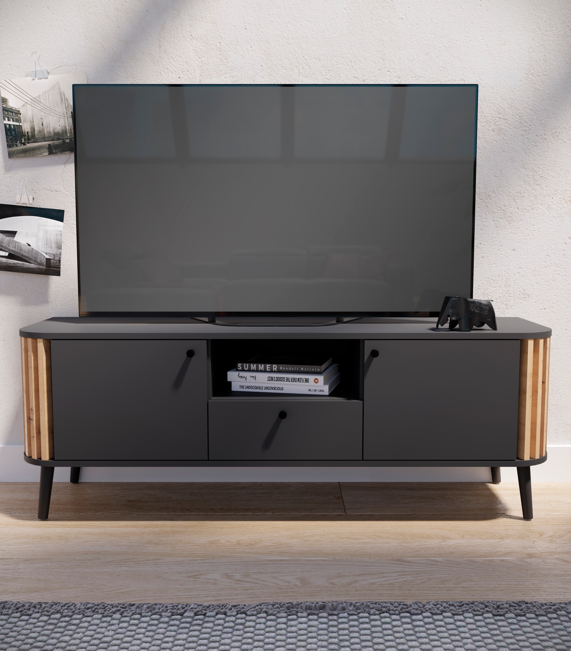 Image of Home affaire Lowboard "Stavanger, Breite 138cm, Paneel-Stäbchen-Optik, 1 Schubkasten, 2 Türen" 1 Stk. tlg. 1 offenes Fach, TV-Möbel, TV-Schrank, TV-Lowboard, Mediaboard