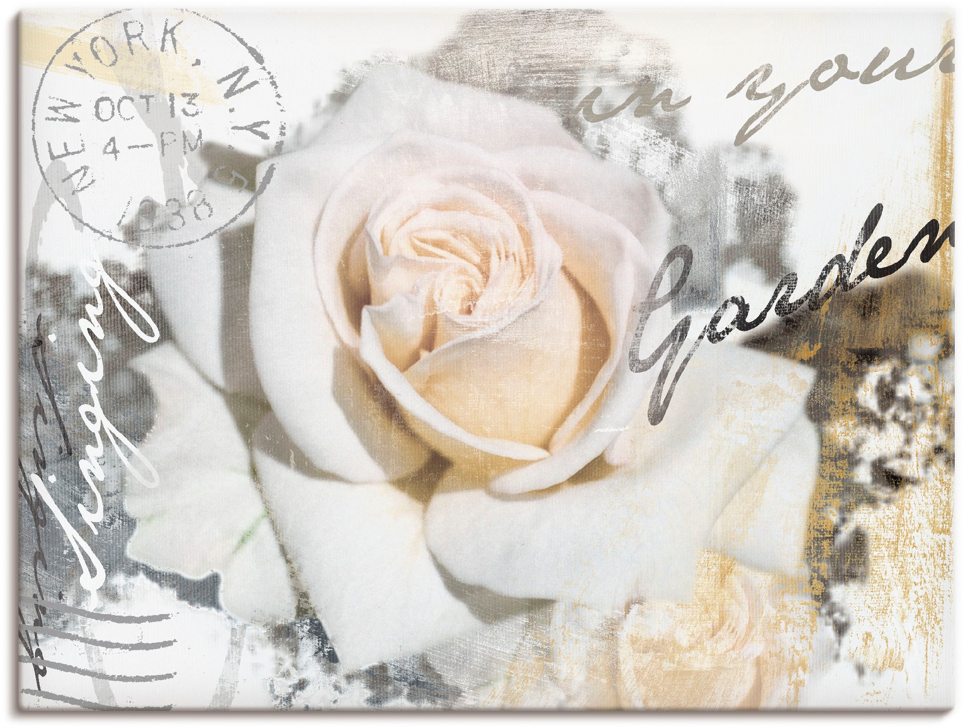 Image of Artland Leinwandbild "In Buchstaben - Rose" Blumen 1 Stk. tlg. auf Holzrahmen gespannt