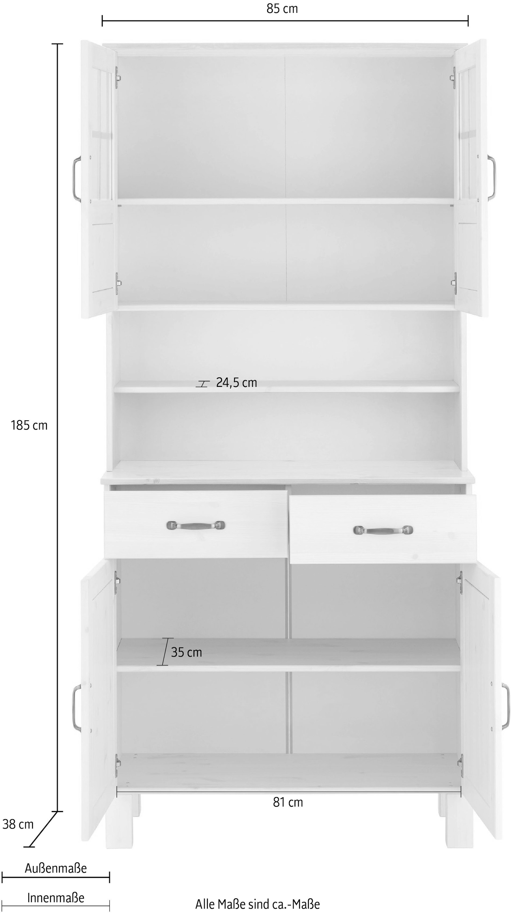 Home affaire Küchenbuffet »Alby«, Breite 85 cm, 2 Glastüren