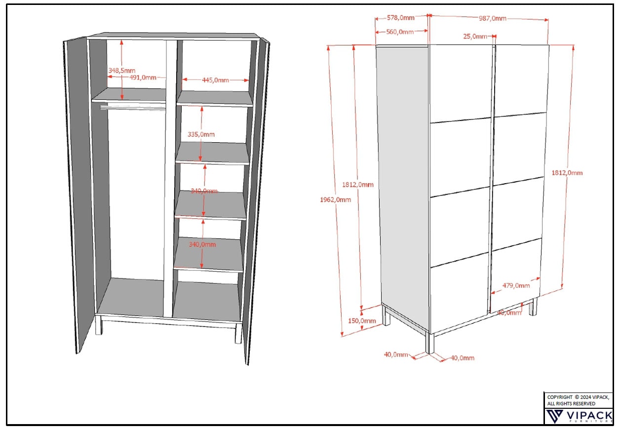 Vipack Jugendzimmer-Set »Set best. aus Einzelbett 90/200, Nachtkonsole, Kleiderschrank 2-trg.« 3 Stk. tlg. in gradlinigem Design, pflegeleichte lackierte Oberfläche in Weiss
