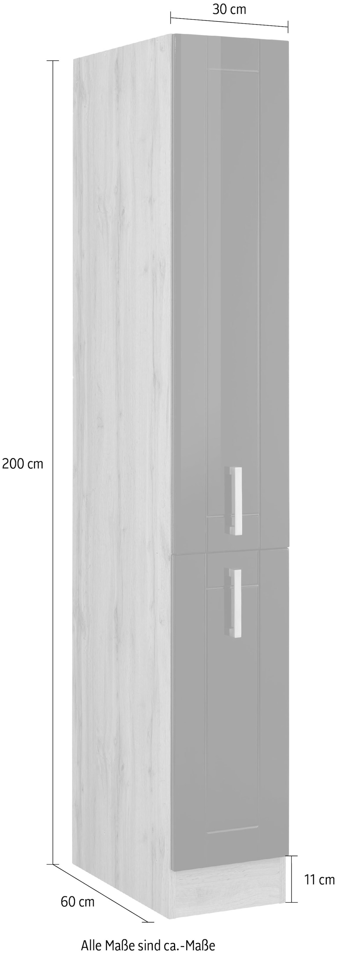 KOCHSTATION Armoire à pharmacie »KS-Tinnum« 30 cm de large, 200 cm de haut, poignées en métal, façades MDF, tiroirs