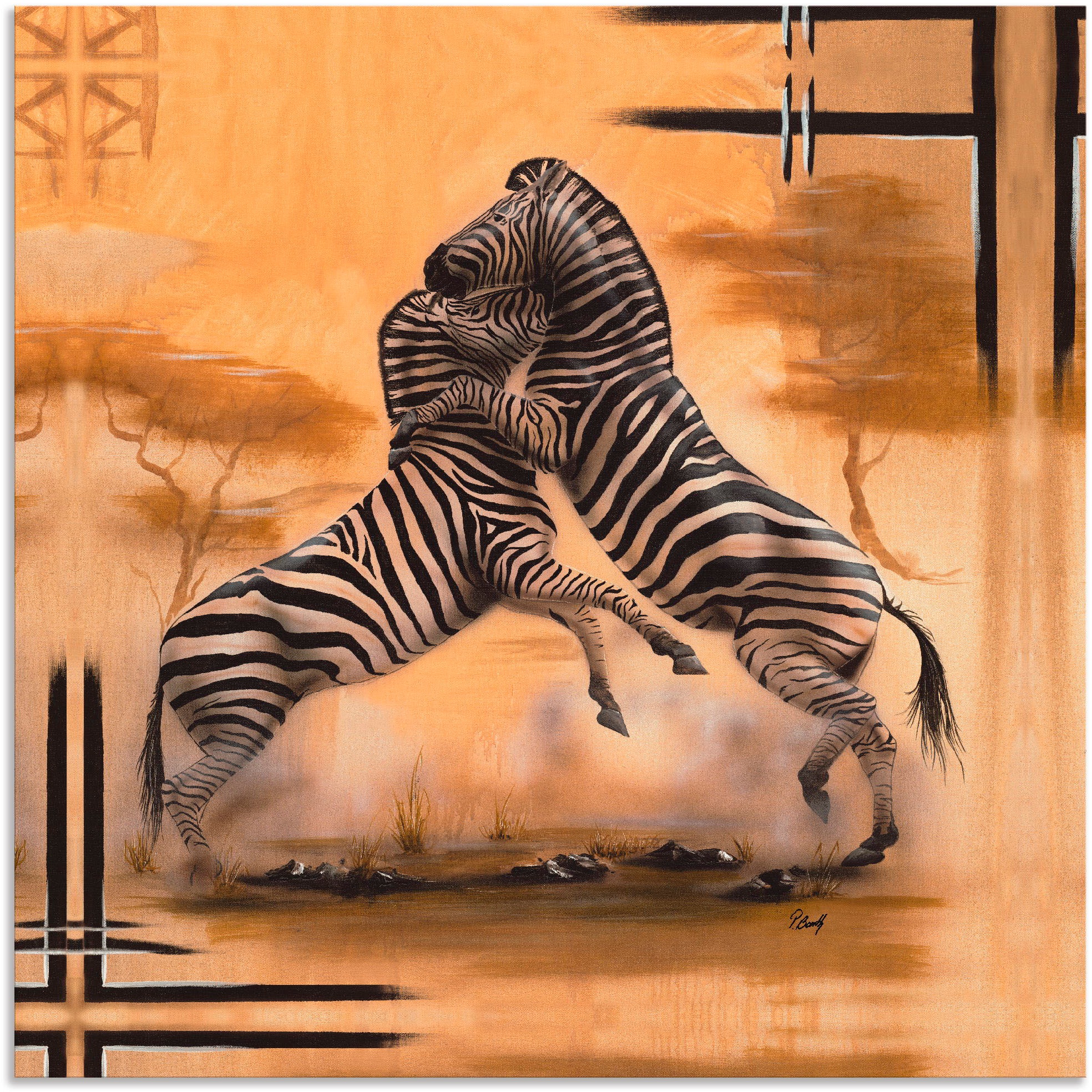 Image of Artland Wandbild »Zebra-Kampf«, Wildtiere, (1 St.), in vielen Grössen & Produktarten - Alubild / Outdoorbild für den Aussenbereich, Leinwandbild, Poster, Wandaufkleber / Wandtattoo auch für Badezimmer geeignet bei Ackermann Versand Schweiz