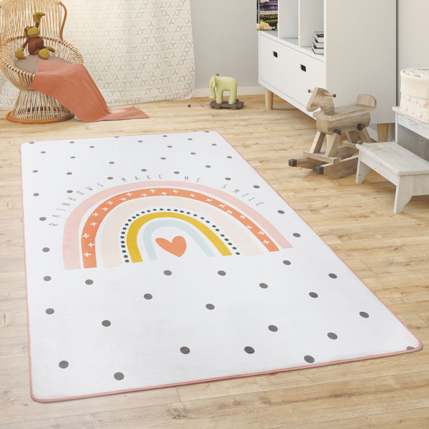 Paco Home Kinderteppich »Chicos 552«, rechteckig, 2 mm Höhe, Flachgewebe, niedlich, Kinder Design, Motiv Regenbogen, Pastell-Farben