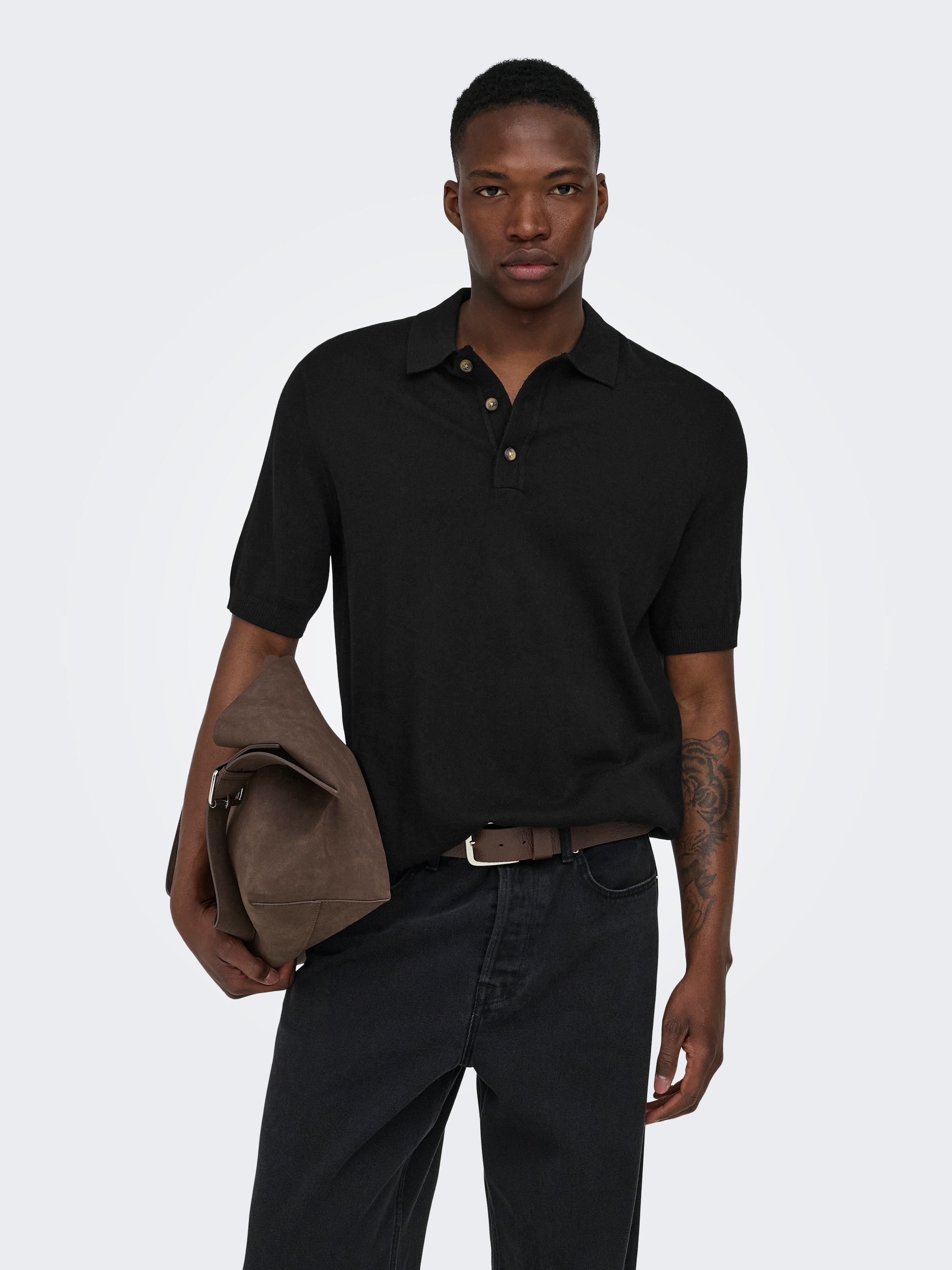 Image of ONLY & SONS Polokragenpullover "ONSLOUI REG 12 SS MEL POLO KNIT NOOS" Baumwollmischung, regular fit