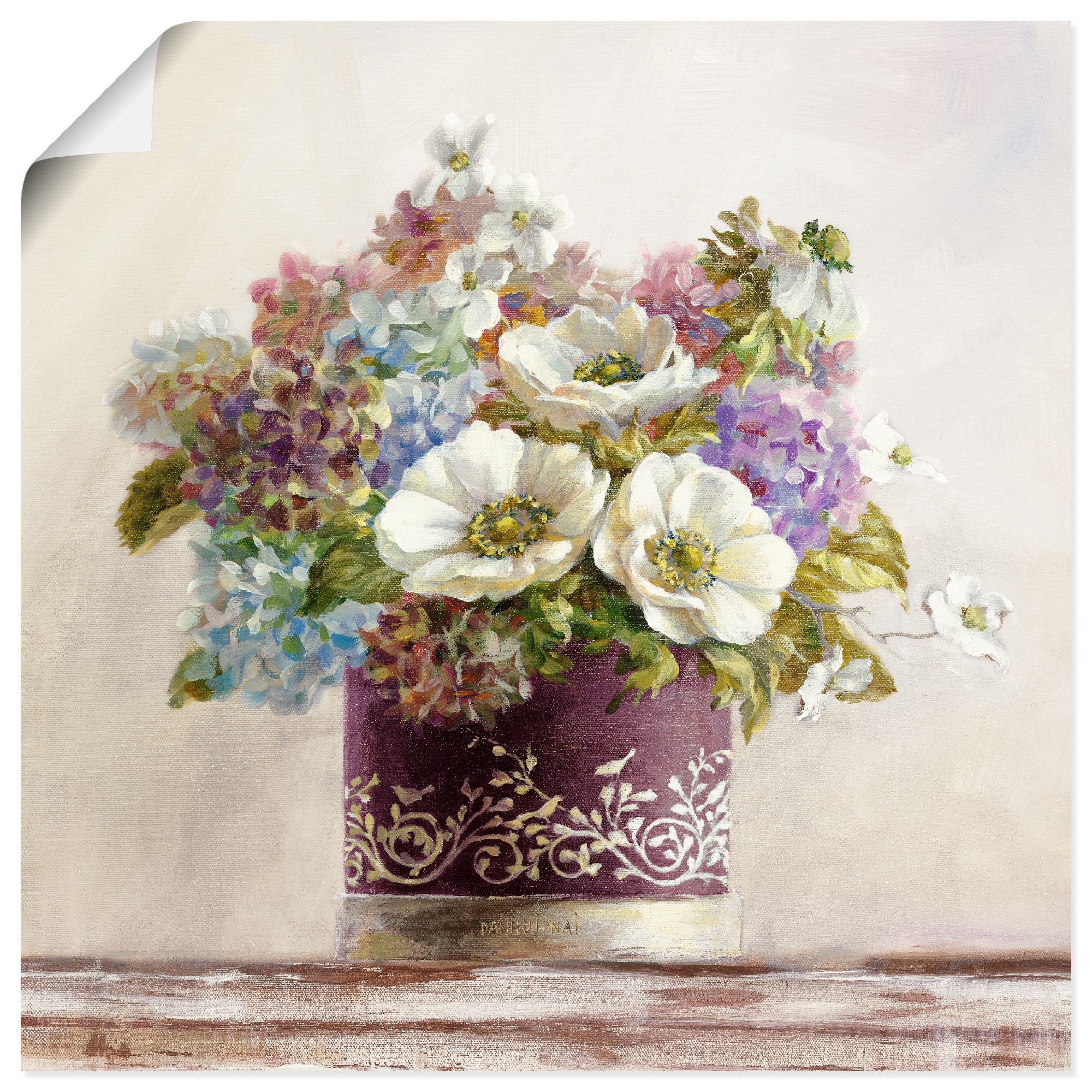 Image of Artland Wandbild »Anemonen in Auberginer Hutschachtel«, Blumen, (1 St.), in vielen Grössen & Produktarten -Leinwandbild, Poster, Wandaufkleber / Wandtattoo auch für Badezimmer geeignet bei Ackermann Versand Schweiz