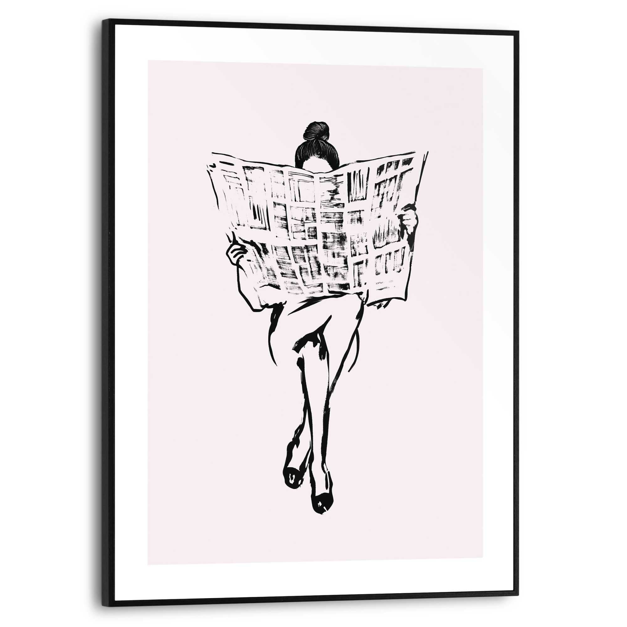 Image of Reinders Poster "Frau liest Zeitung" Toilette - Beige - MDF - Frauen - 30x40 cm