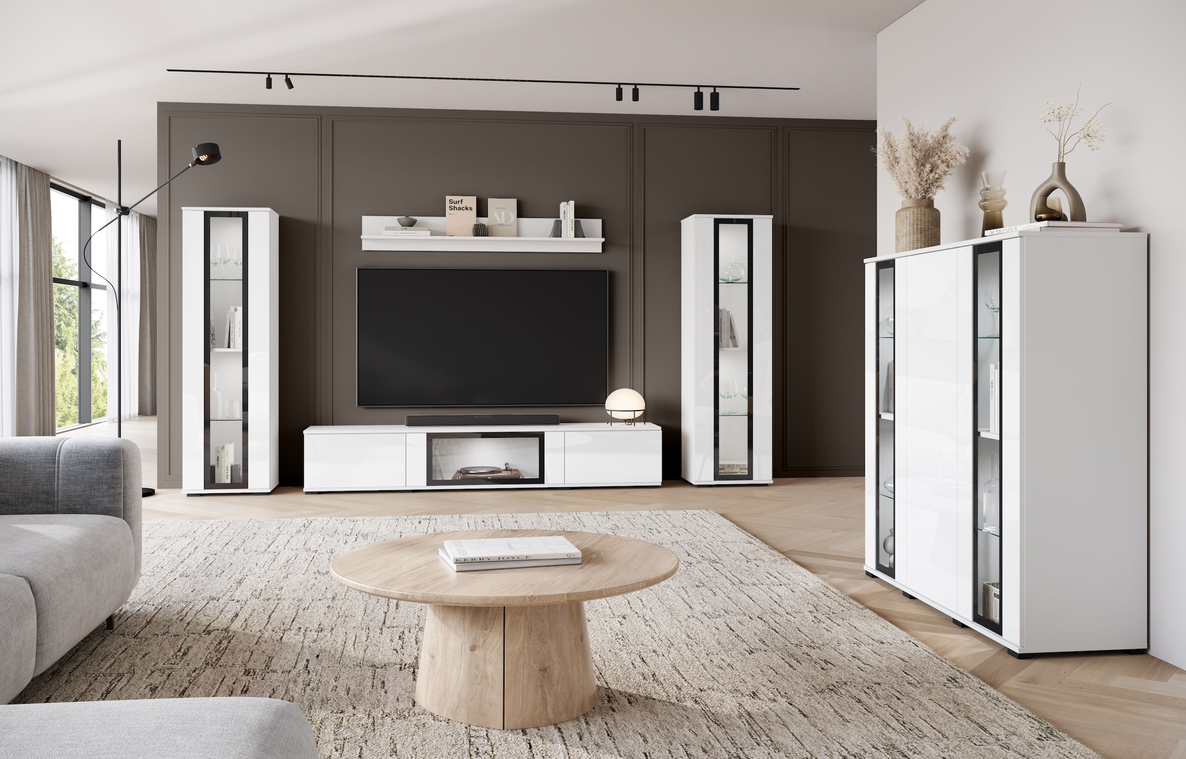 Home affaire Wohnwand »Caro, stehend und hängend montierbar« Komplett-Set, Vitrine Türanschlag links/rechts wechselbar, 4 Stk. tlg.