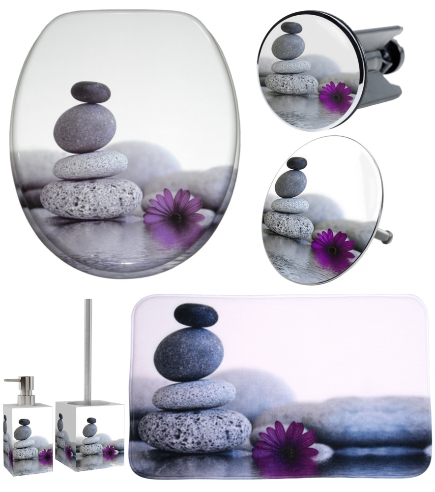 Image of Sanilo Badaccessoire-Set "Energy Stones" WC-Sitz, Badteppich, Stöpsel, Seifenspender und WC-Bürste