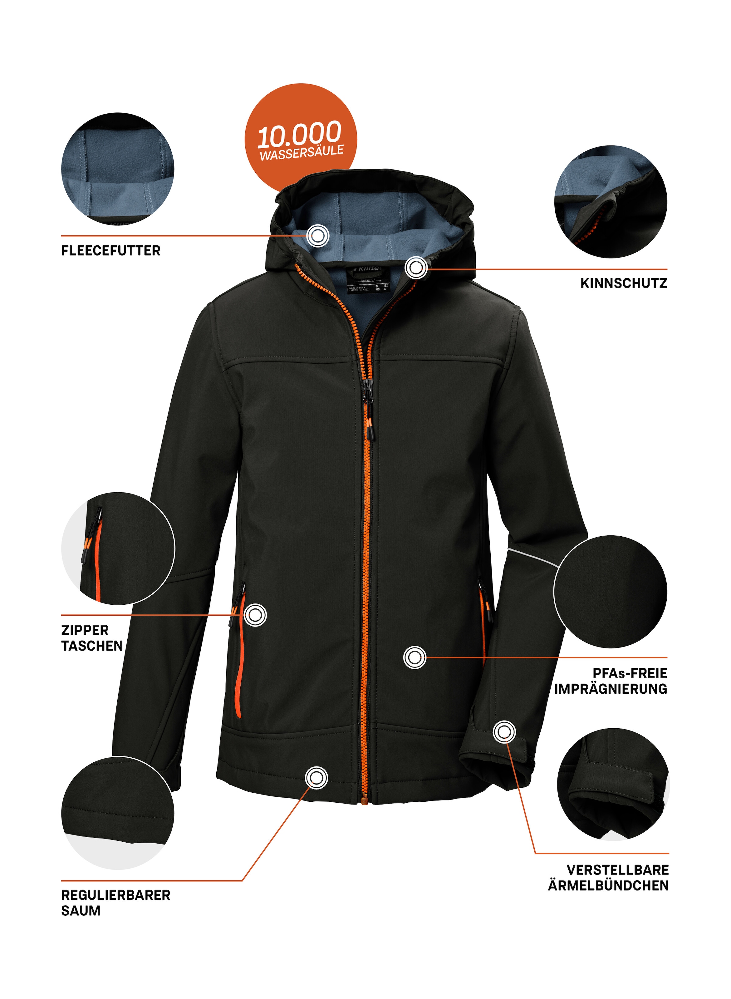 Killtec Veste softshell »KOW 366 BYS SFTSHLL JCKT« Wasserabweisende Softshelljacke mit Fleece, Kapuze und Reflektoren