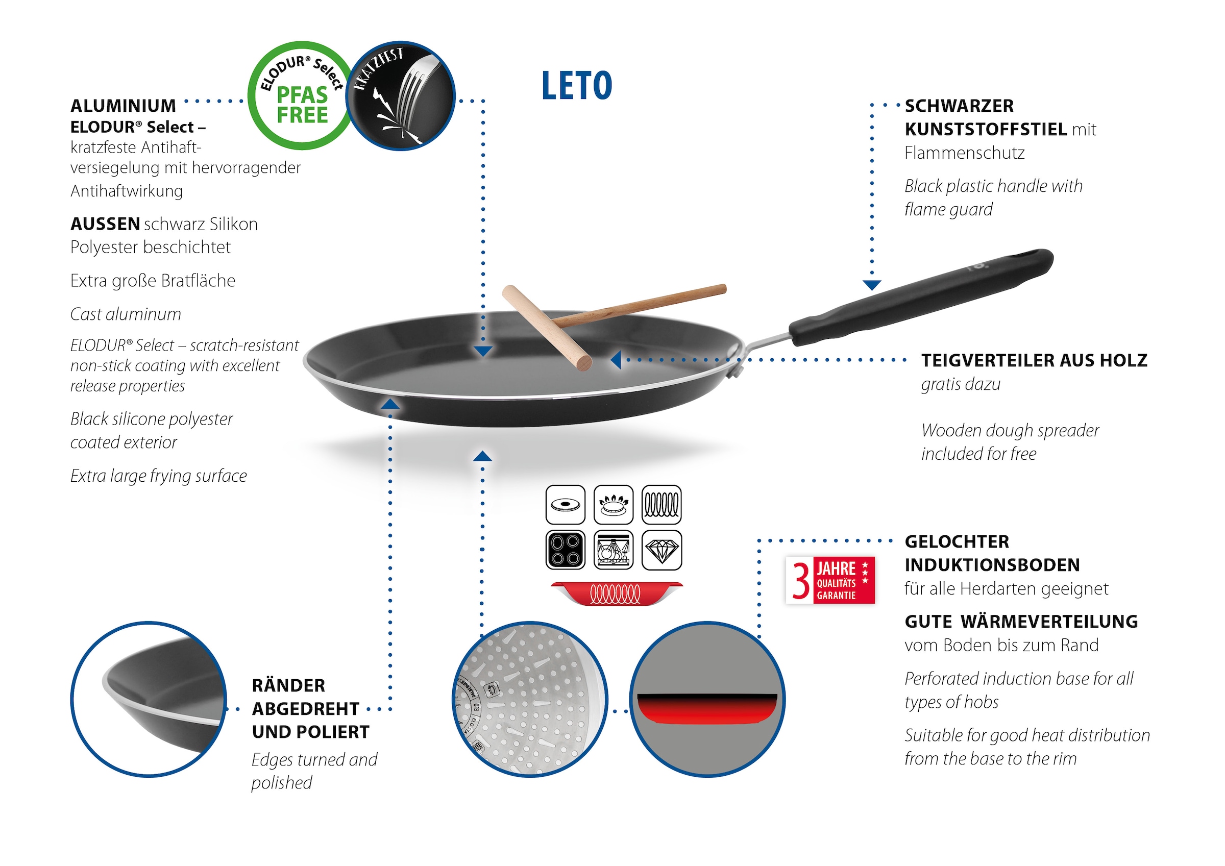 Elo Basic Crêpière »Leto, Crepepfanne + Teigverteiler« Aluminium 1 cuis tlg. Pfanne inklusive Teigverteiler