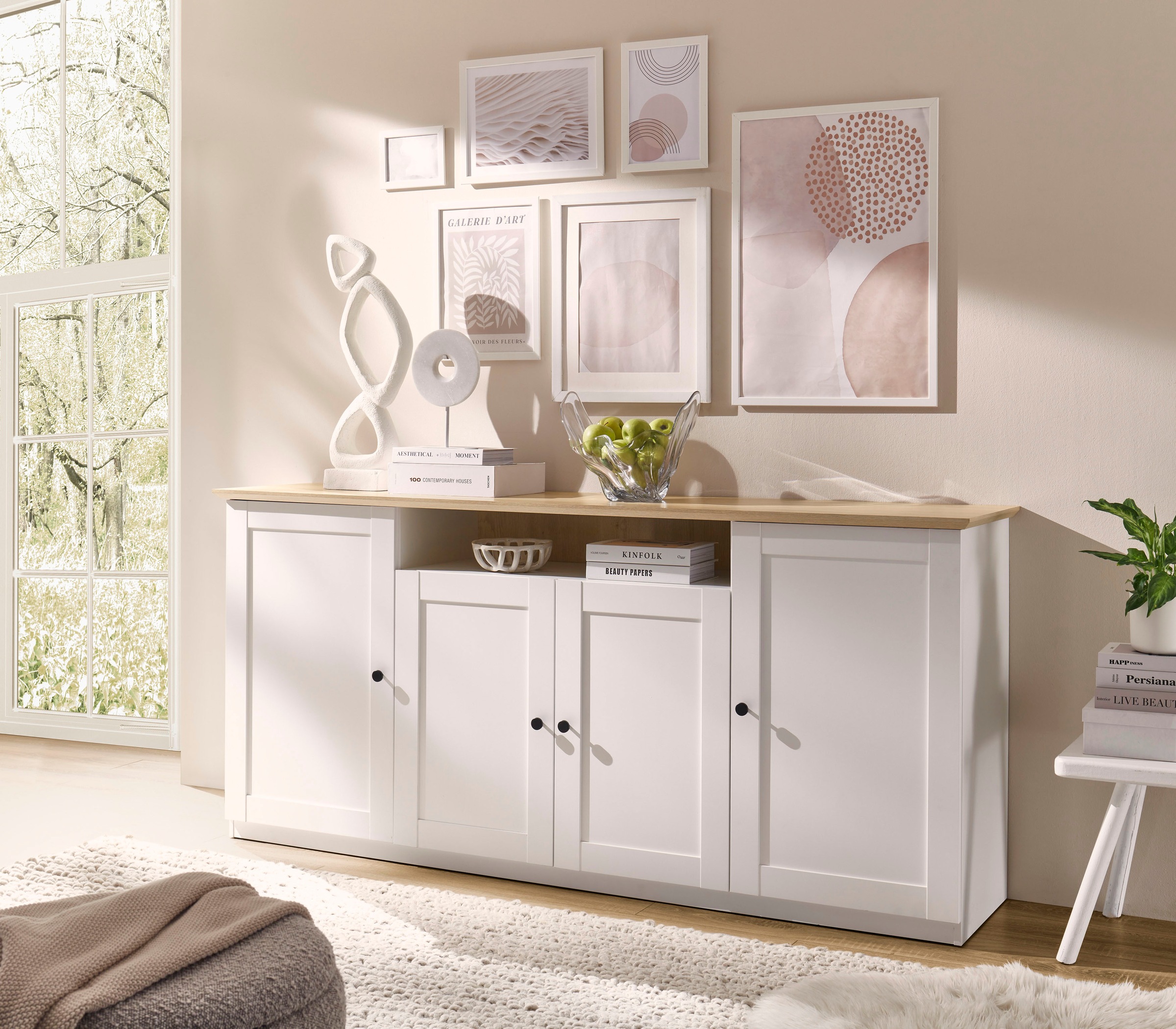 Image of GOODproduct Sideboard "Brest, Schrank im Landhausstil, Kommode, zeitloses Stauraumelement" schwarze Metallgriffe, ausreichend Stauraum, 204 cm breit