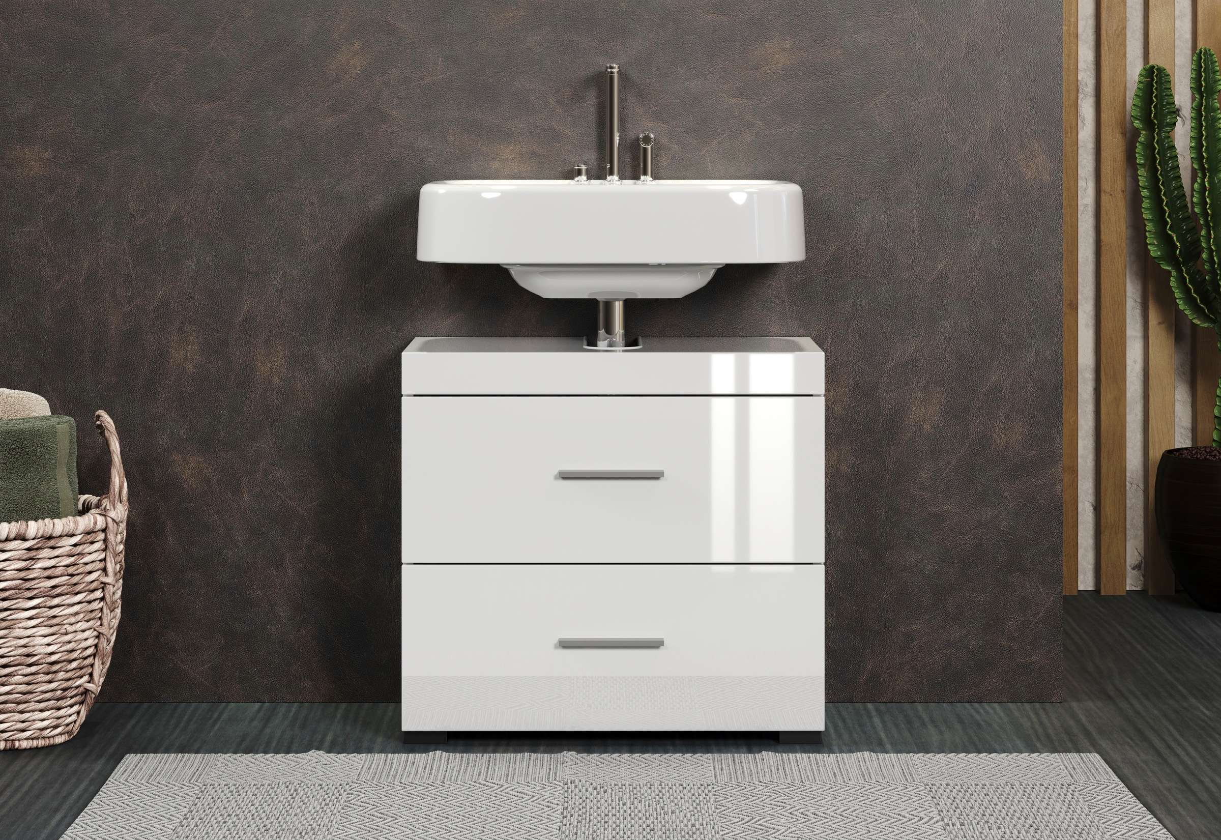 Image of welltime Waschbeckenunterschrank "Avena" 1 Stk. tlg. Waschtisch mit 2 Schubkästen – (B/T/H) 60/34/56 cm