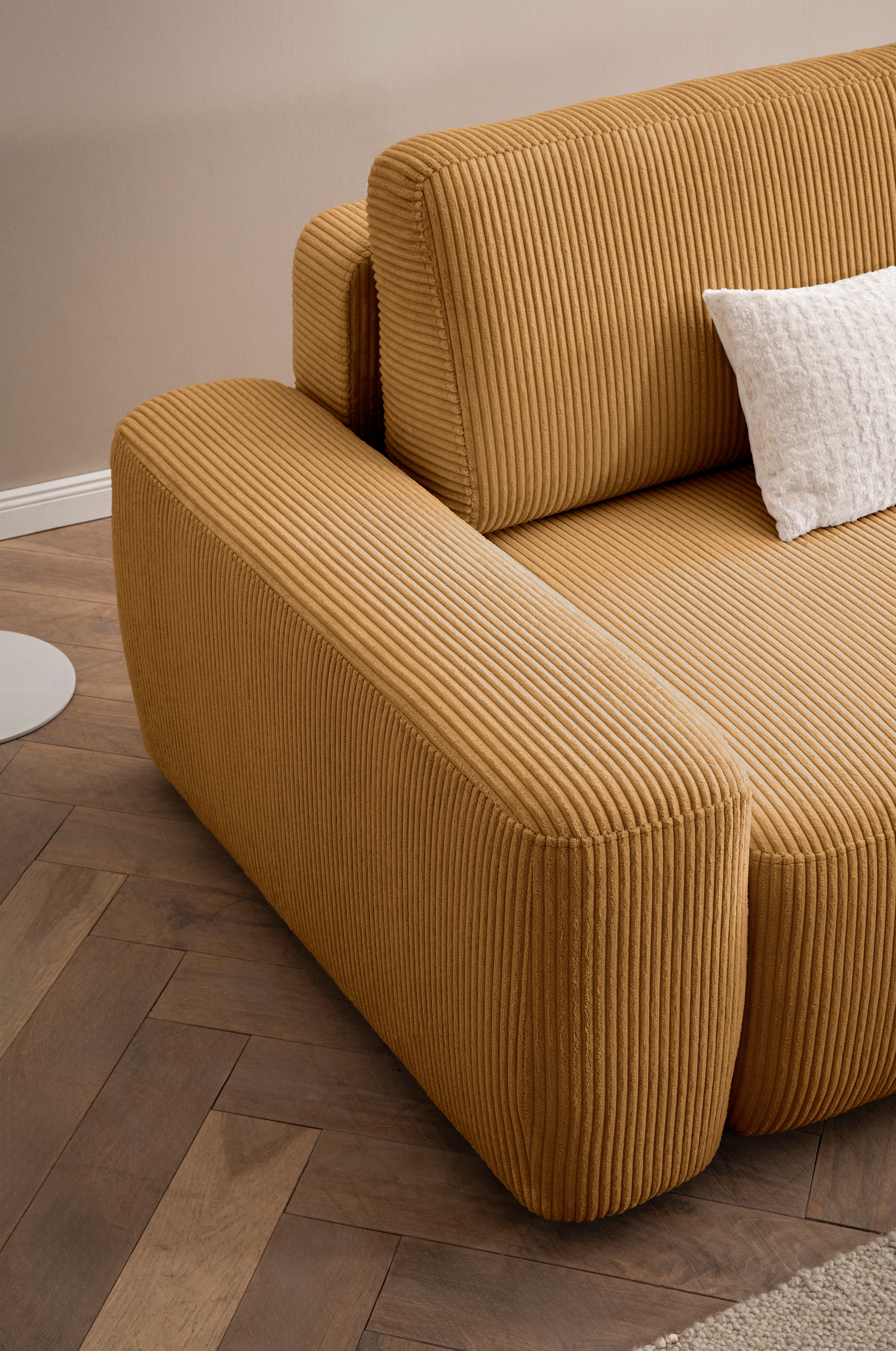 INOSIGN 3-Sitzer »TORGE (257cm), Sofa,Schlafsofa in Cord, Samtvelours, Struktur fein«, rundes Design, Schlaffunktion u. Bettkasten, Liegefläche: 135/200 cm