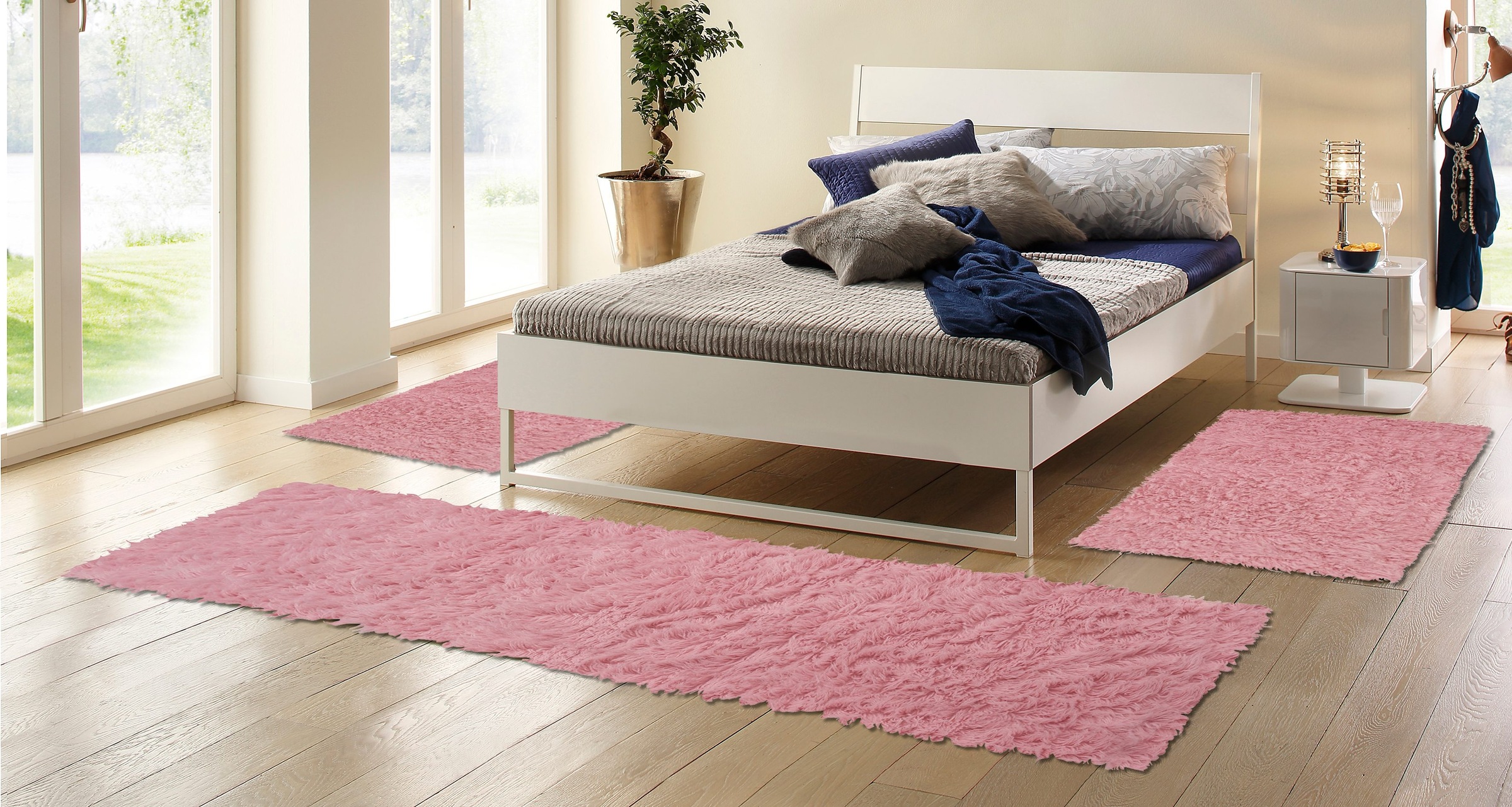 Image of Böing Carpet Bettumrandung »Flokati 1500 g«, (3 tlg.), Bettvorleger, Läufer-Set für das Schlafzimmer, Uni Farben, reine Wolle, handgewebt bei Ackermann Versand Schweiz