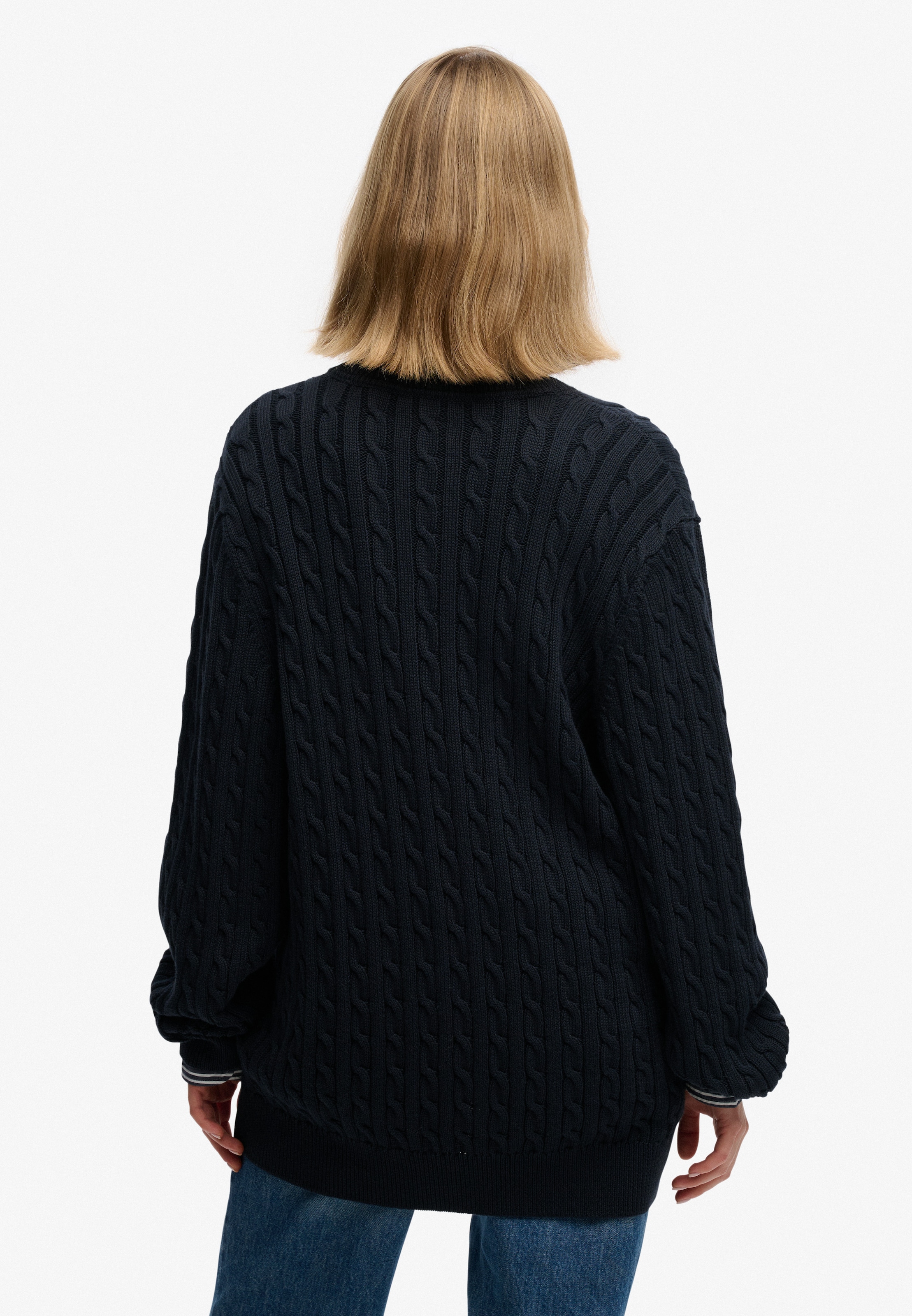 Superdry Pull col V »OVERSIZED CABLE V NECK JUMPER« coton, coupe oversized