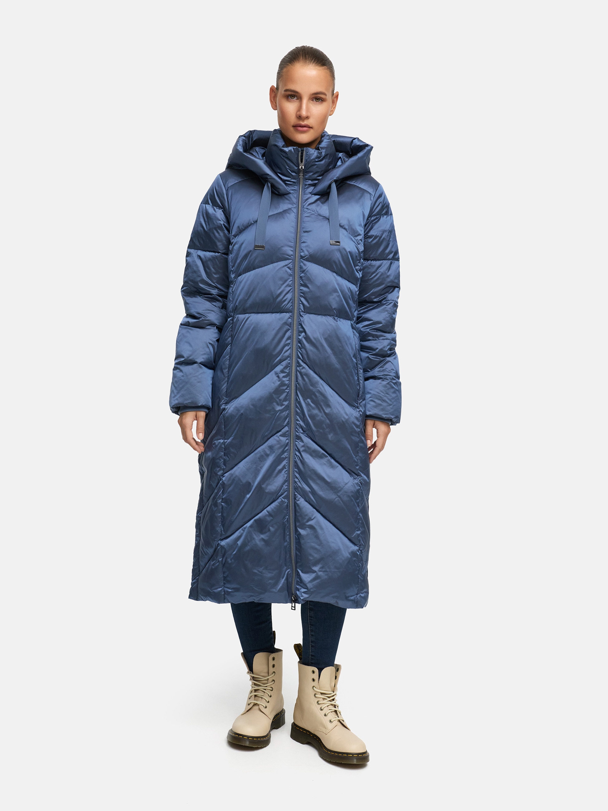 MANISA Manteau d'hiver mit Stehkragen und fester Kapuze und dekorativen Strickbändern