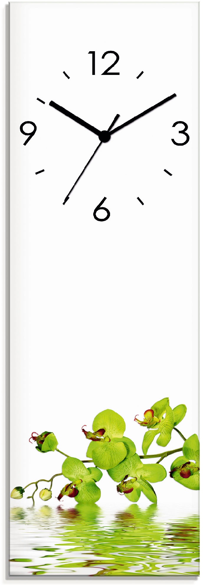 Image of Artland Wanduhr »Schöne Orchidee mit grünem Hintergrund«, lautlos, ohne Tickgeräusche, nicht tickend, geräuschlos - wählbar: Funkuhr o. Quarzuhr, moderne Uhr für Wohnzimmer, Küche etc. - Stil: modern bei Ackermann Versand Schweiz